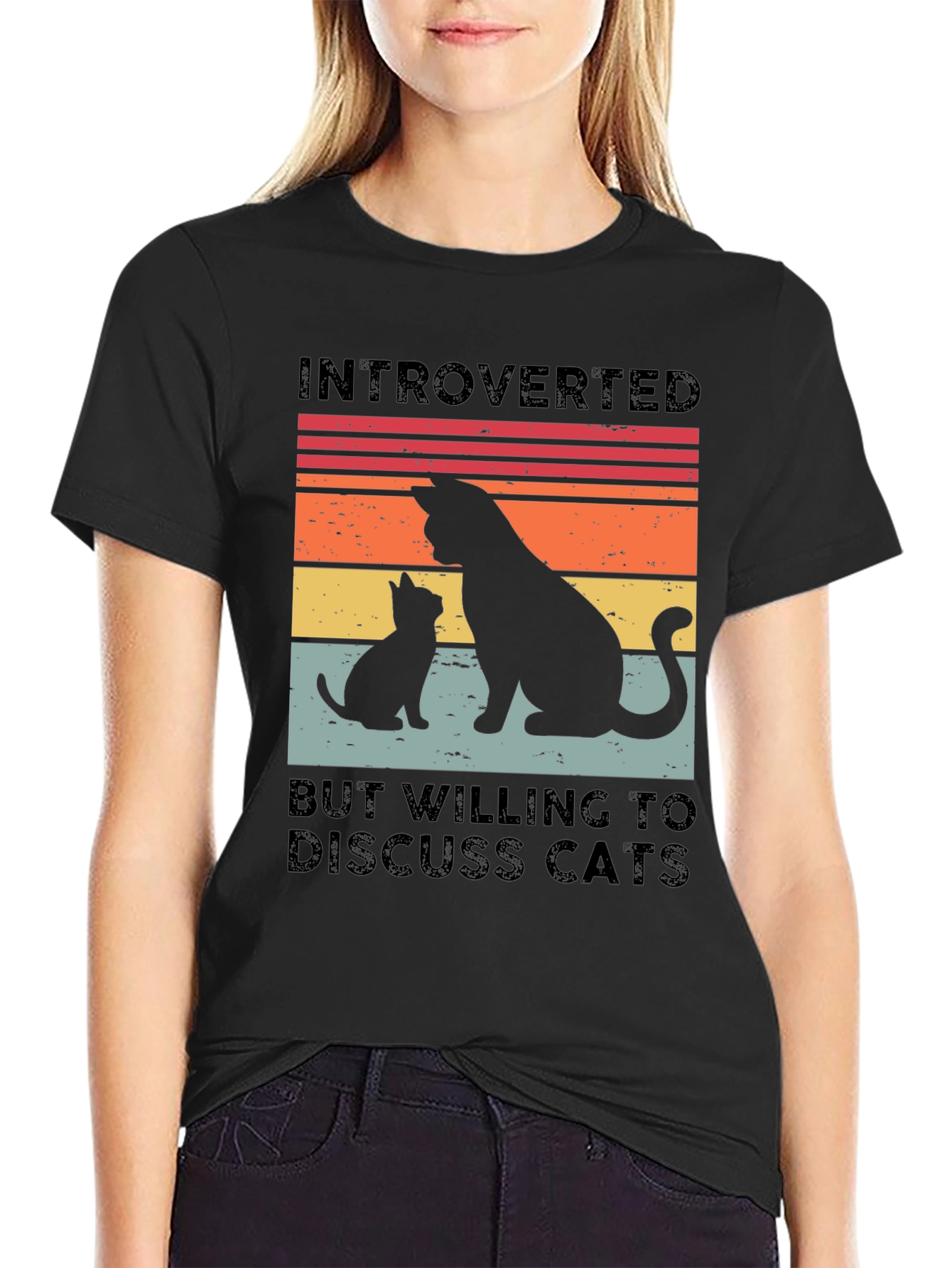 Introverted Cat Lover T-Shirt - Black Tee