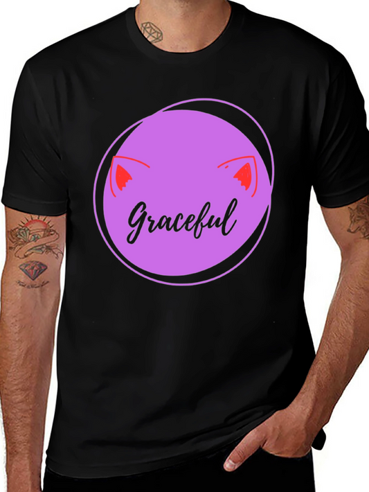 Graceful Cat Ear Graphic Tee - Soft Black Cotton Casual Wear