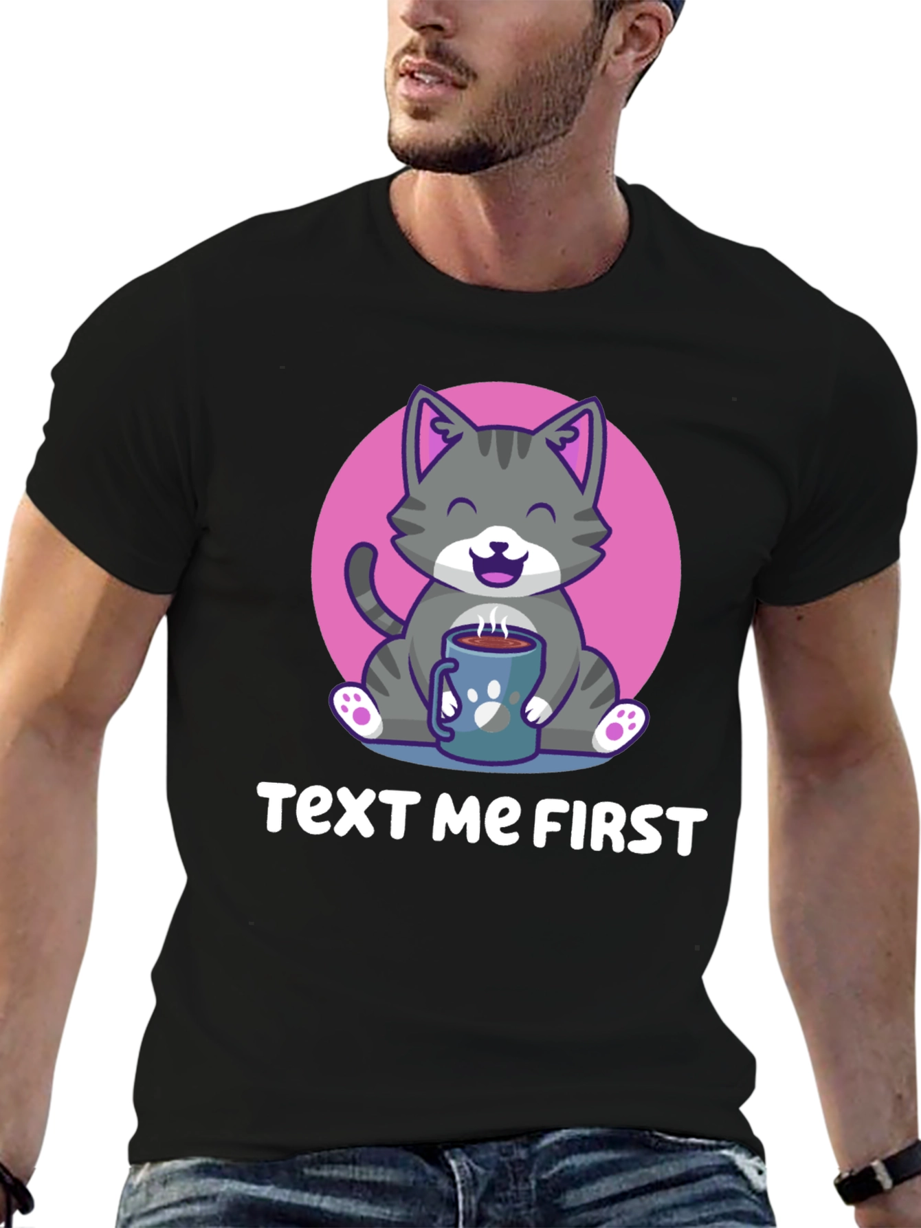 Text Me First Cat Coffee T-Shirt