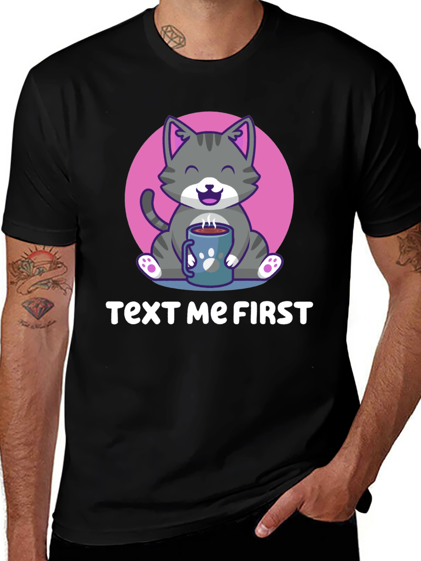 Text Me First Cat Coffee T-Shirt