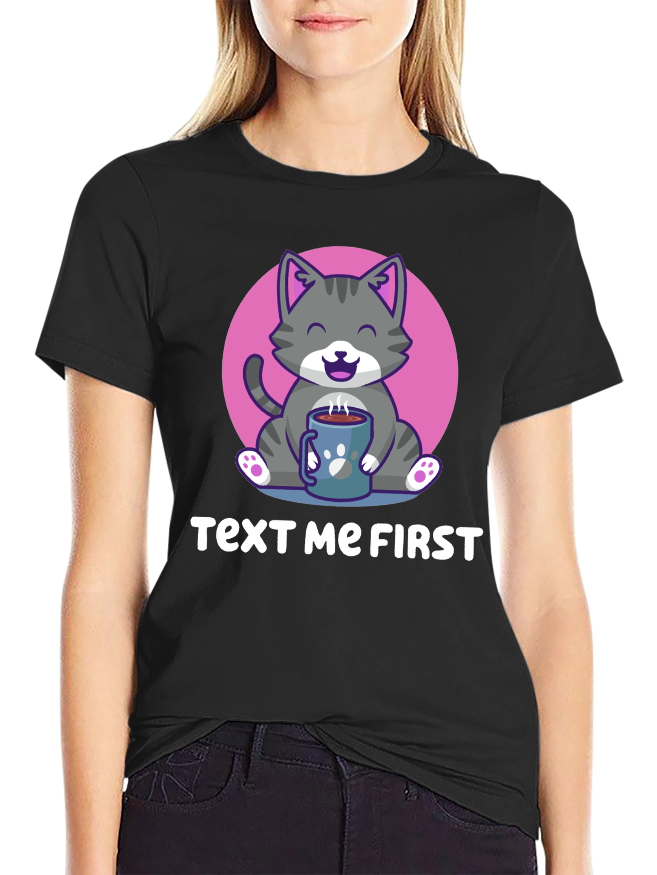 Text Me First Cat Coffee T-Shirt