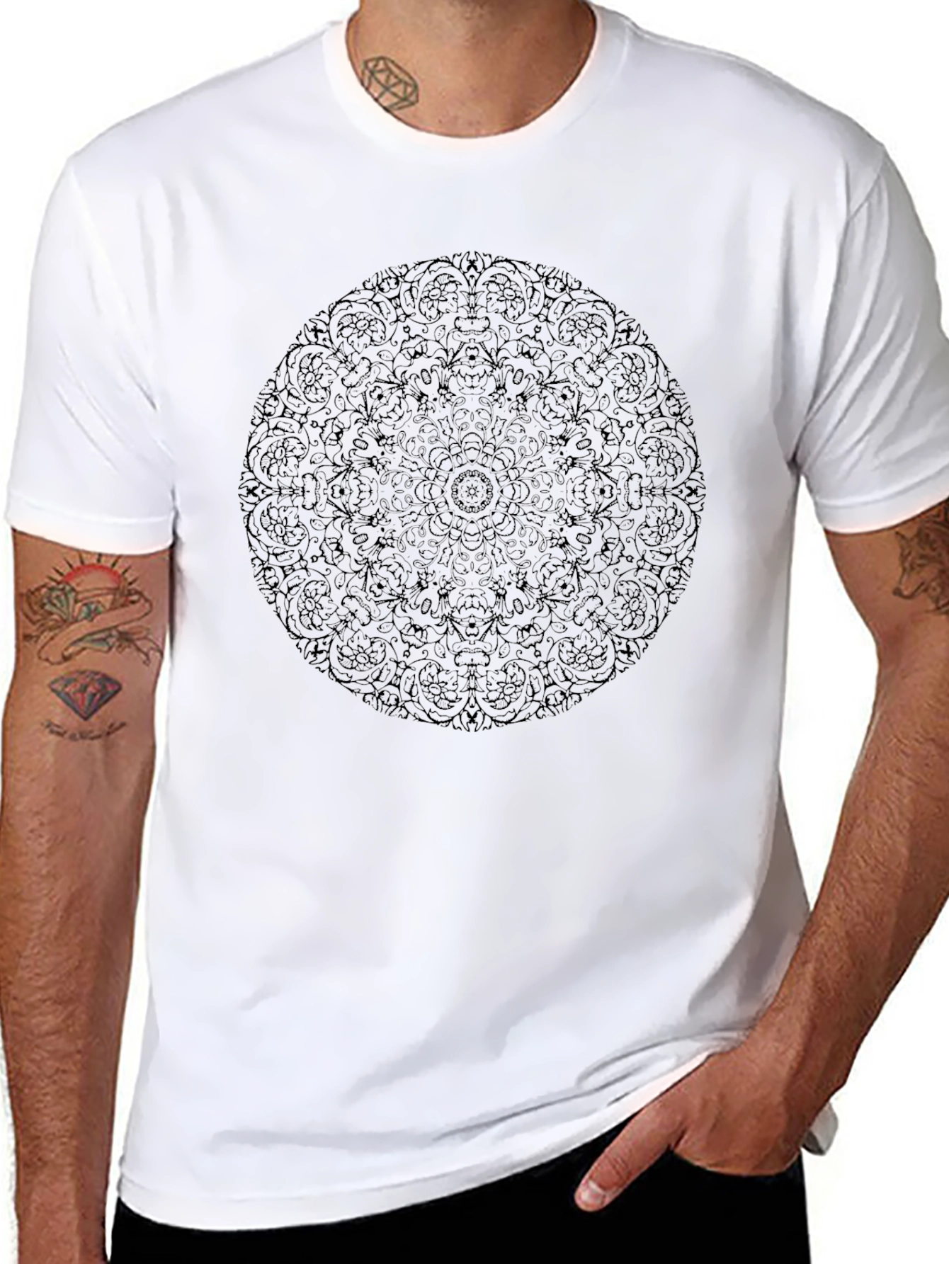 Mens Black Mandala Print T-Shirt - Casual Style
