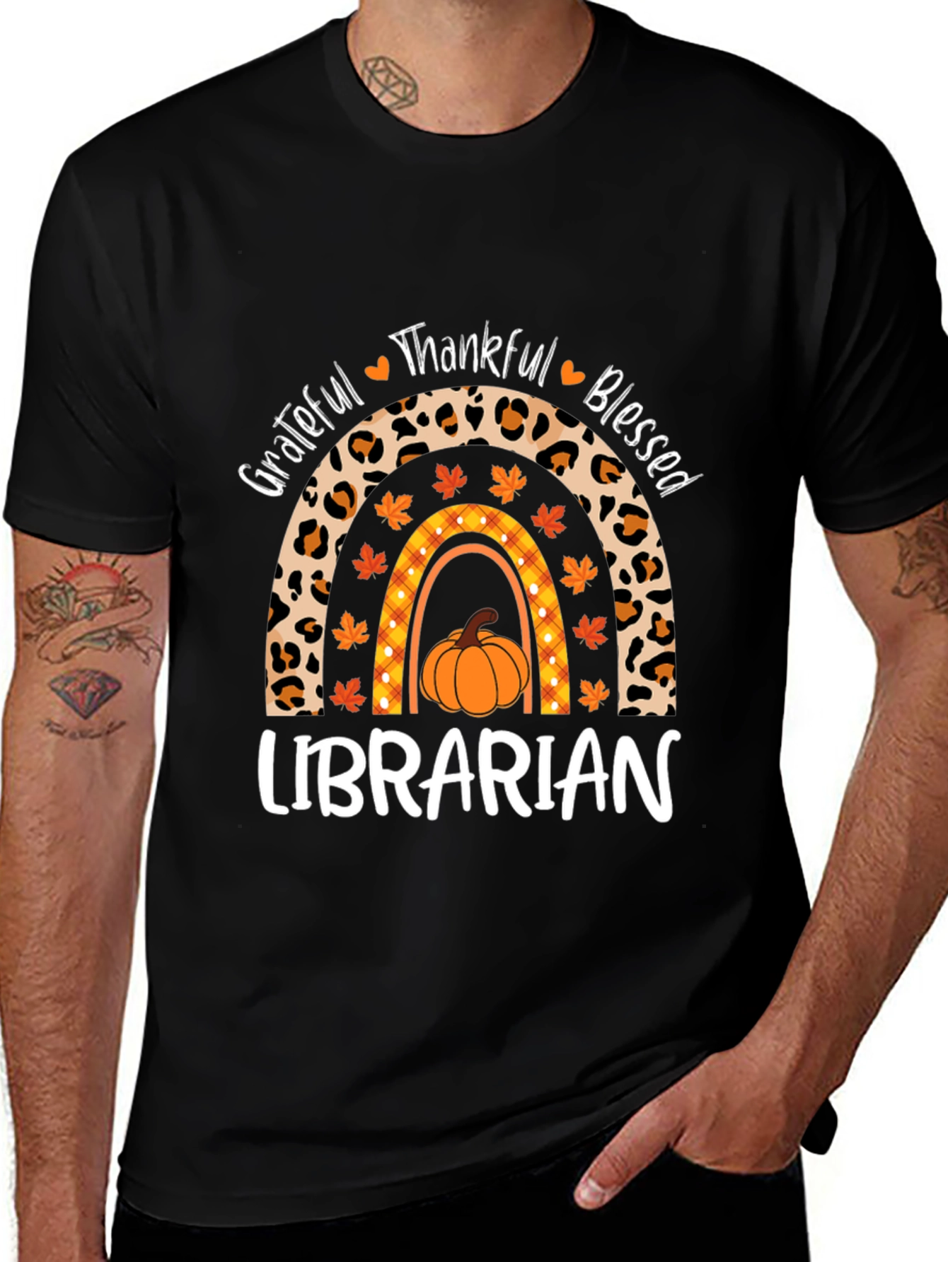 Fall Librarian T-Shirt - Grateful Thankful Blessed
