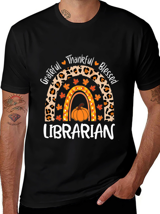Fall Librarian T-Shirt - Grateful Thankful Blessed