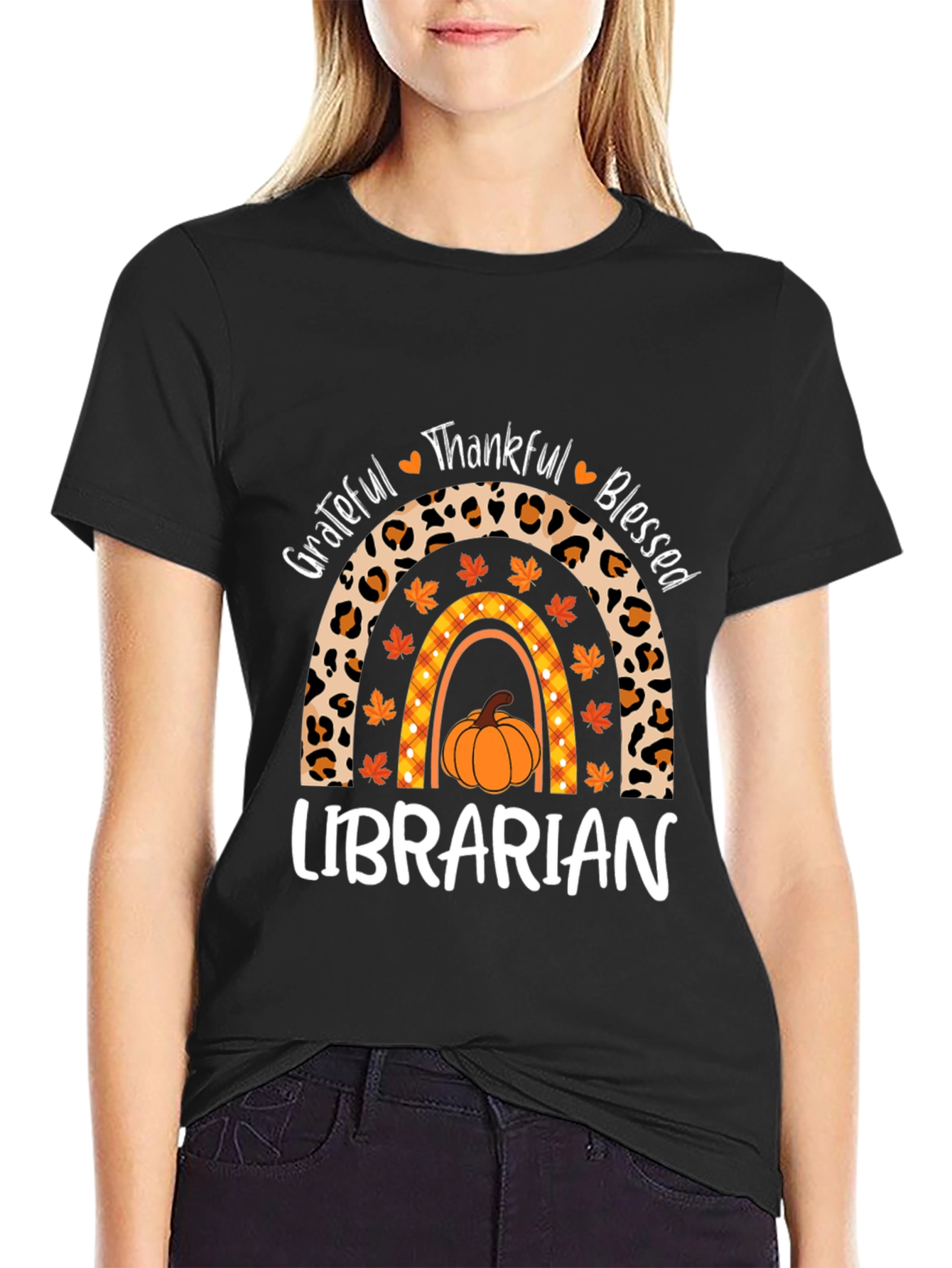 Fall Librarian T-Shirt - Grateful Thankful Blessed