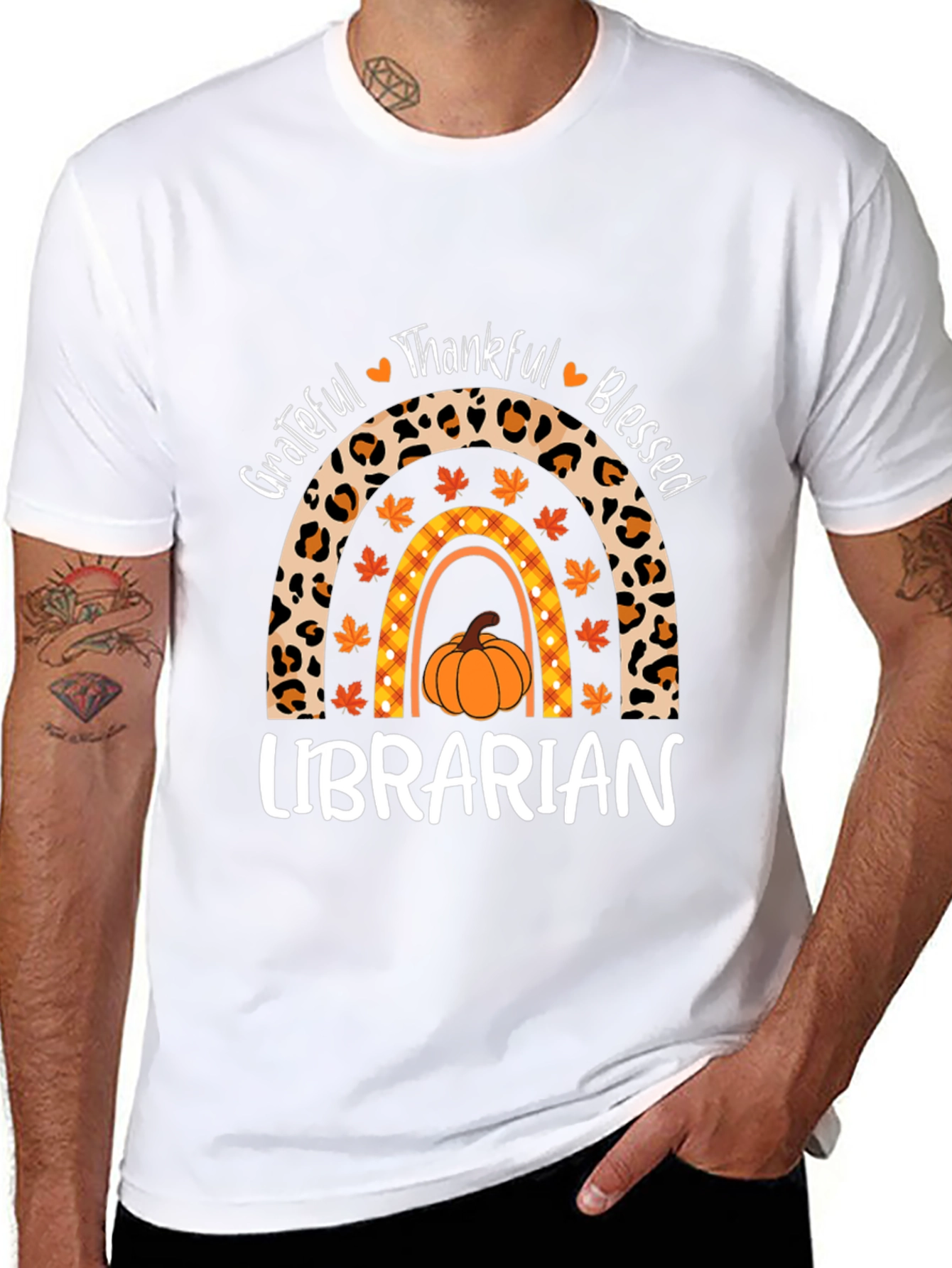 Fall Librarian T-Shirt - Grateful Thankful Blessed