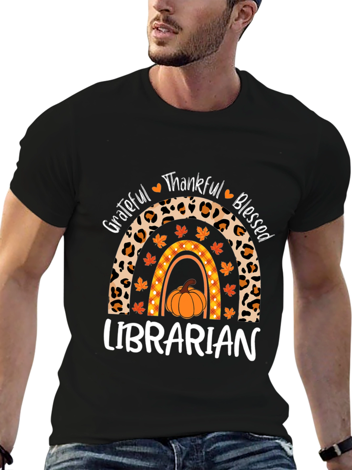 Fall Librarian T-Shirt - Grateful Thankful Blessed