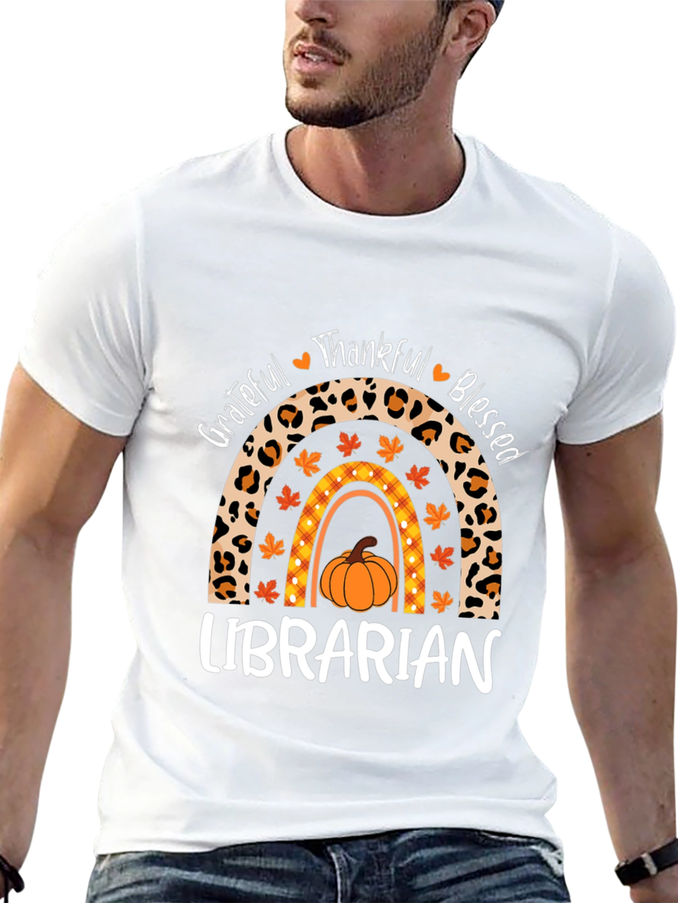 Fall Librarian T-Shirt - Grateful Thankful Blessed
