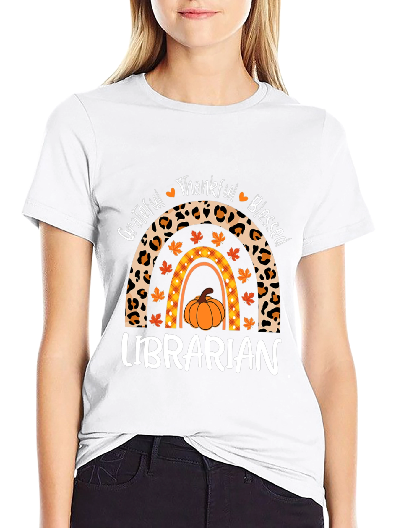 Fall Librarian T-Shirt - Grateful Thankful Blessed
