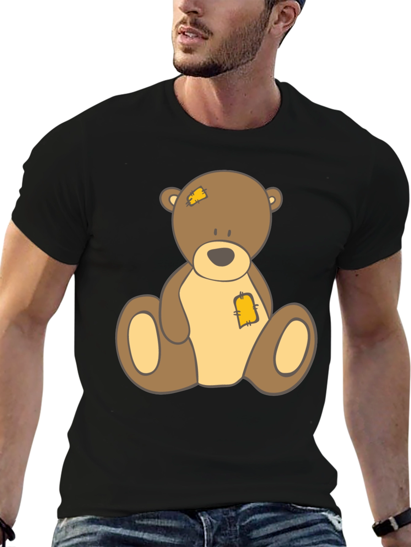 Cute Teddy Bear Graphic Black T-Shirt