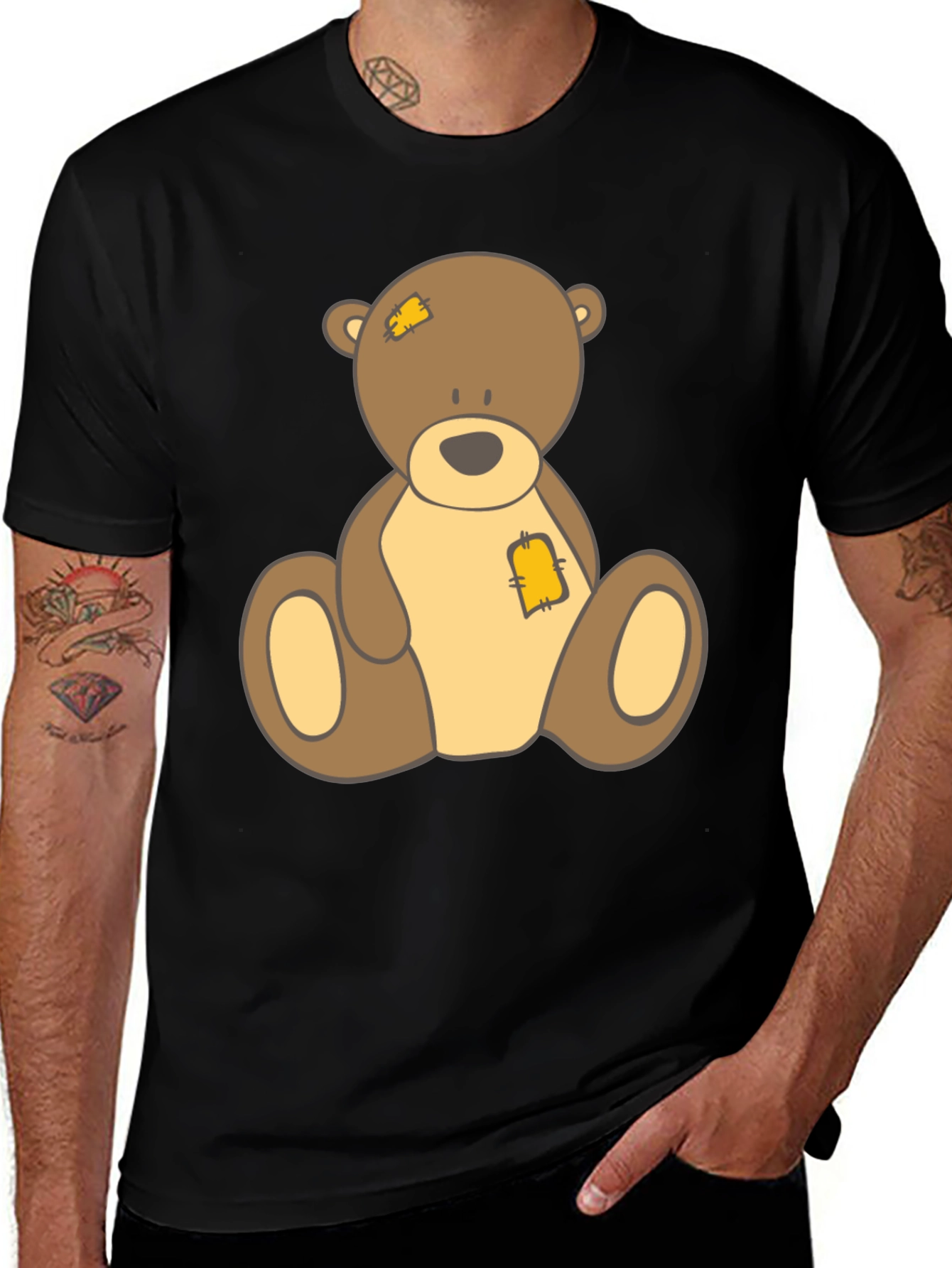 Cute Teddy Bear Graphic Black T-Shirt