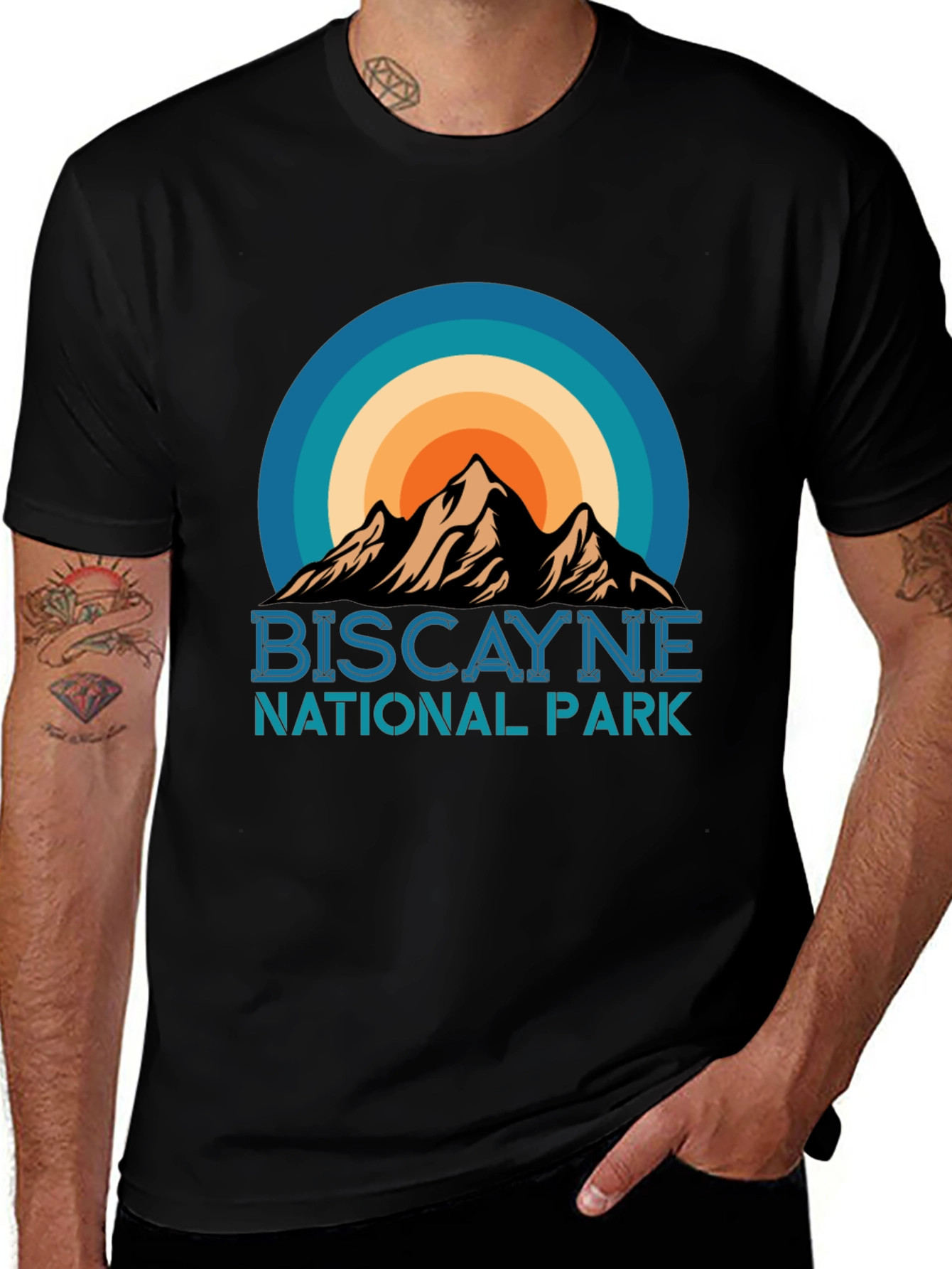 Biscayne National Park T-Shirt - Retro Sunset Mountain Design