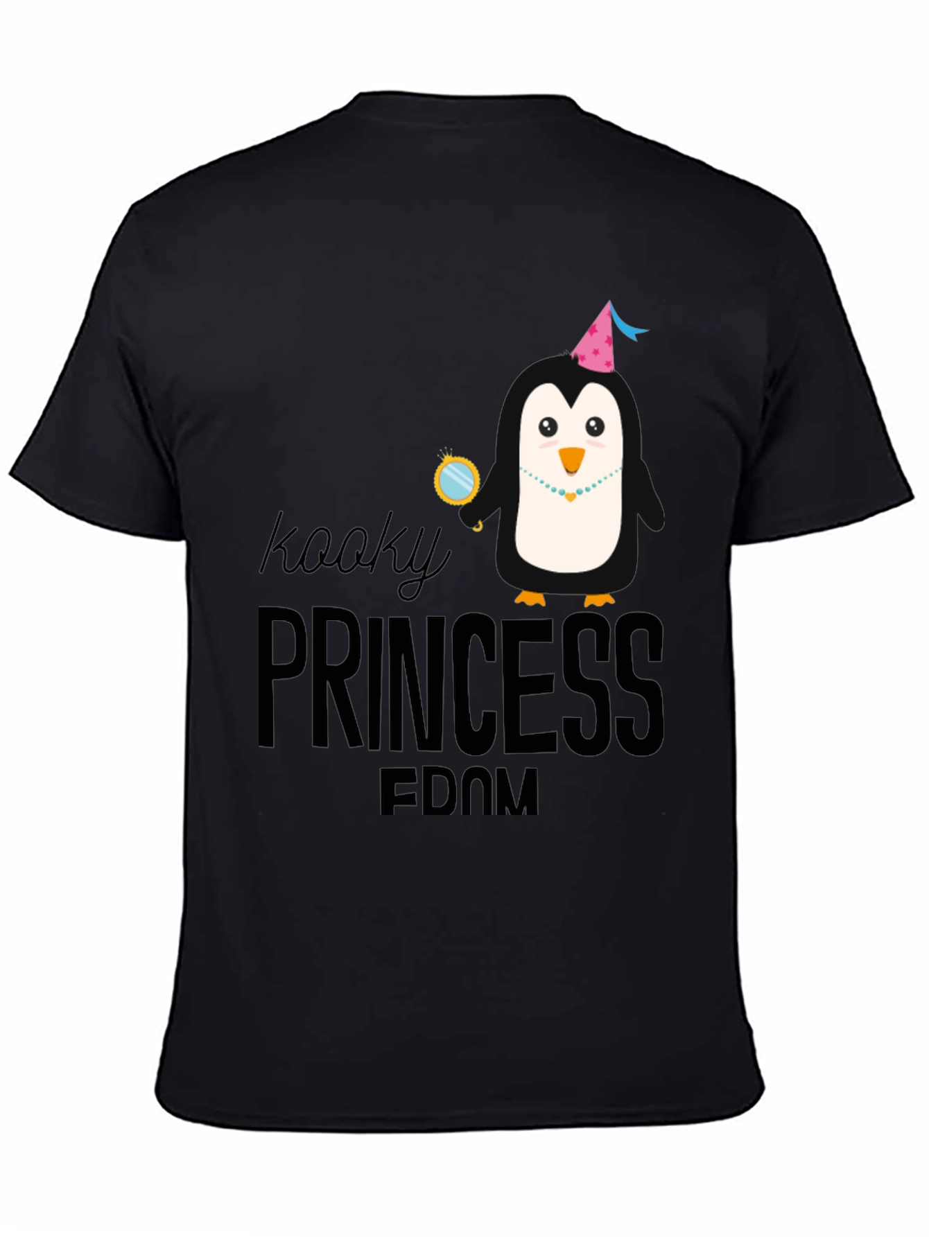 Kooky Princess Penguin Graphic Tee - Black Cotton T-Shirt