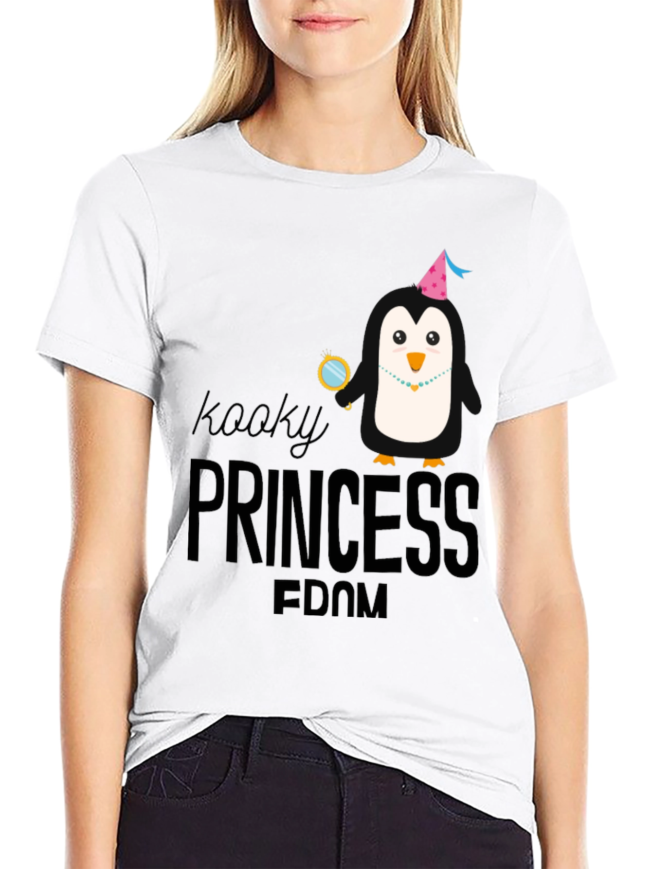 Kooky Princess Penguin Graphic Tee - Black Cotton T-Shirt