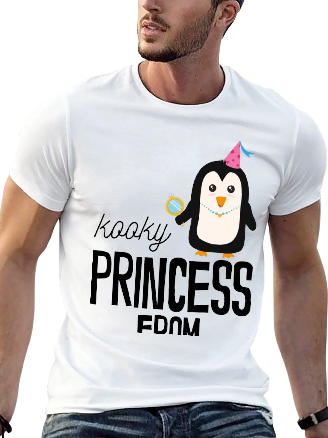 Kooky Princess Penguin Graphic Tee - Black Cotton T-Shirt