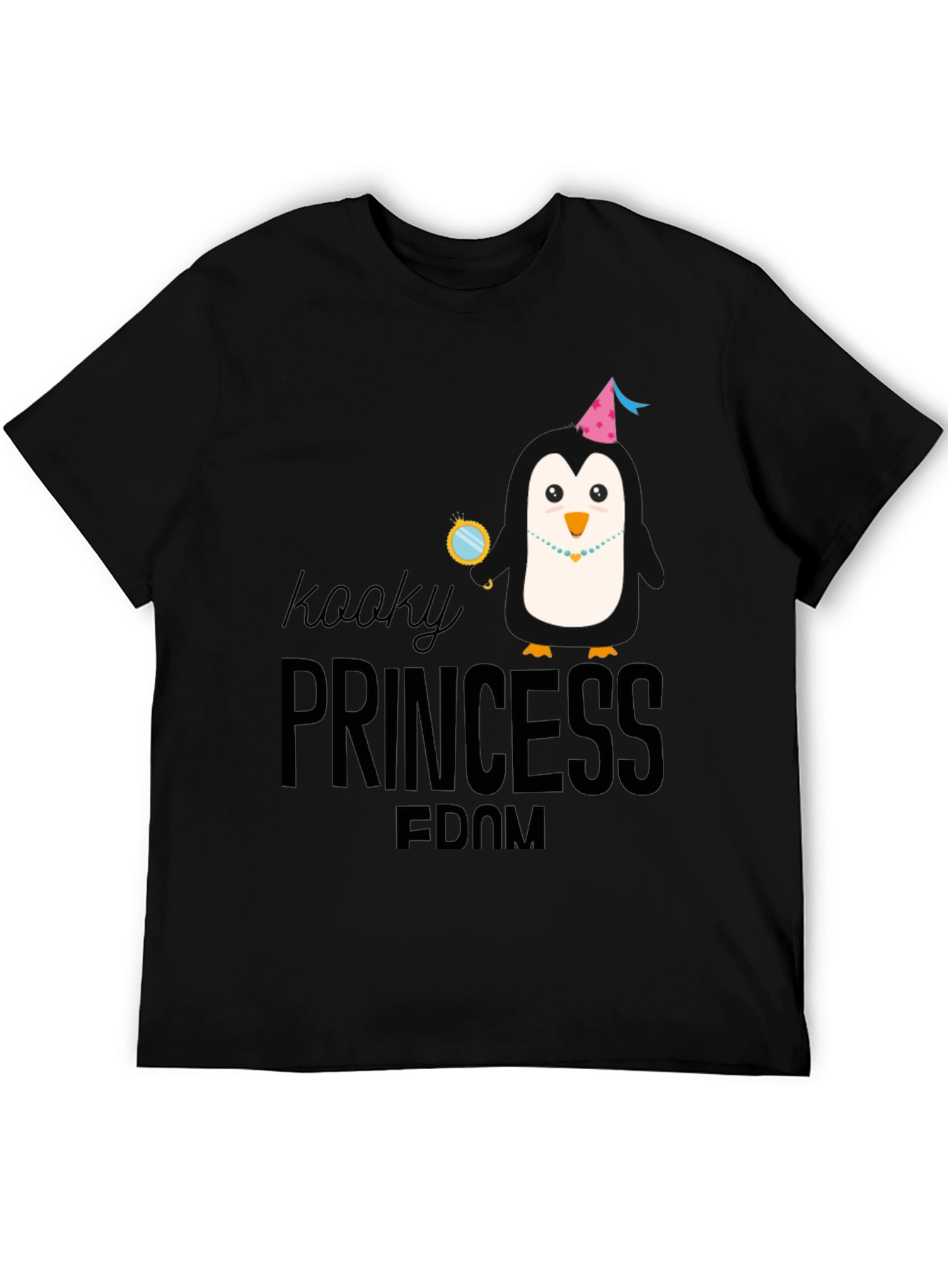 Kooky Princess Penguin Graphic Tee - Black Cotton T-Shirt