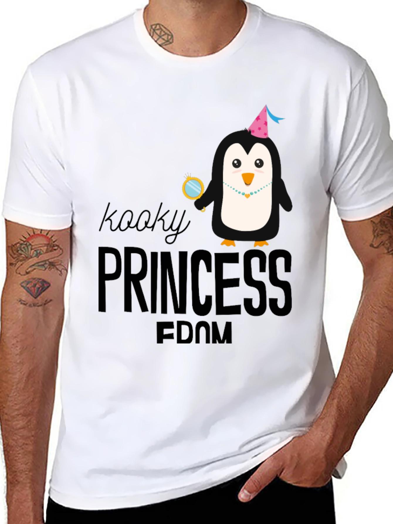 Kooky Princess Penguin Graphic Tee - Black Cotton T-Shirt