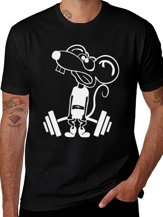 Funny Gym Rat Mouse T-Shirt - Black Cotton Tee