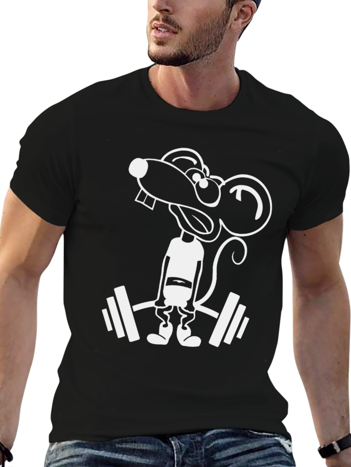 Funny Gym Rat Mouse T-Shirt - Black Cotton Tee