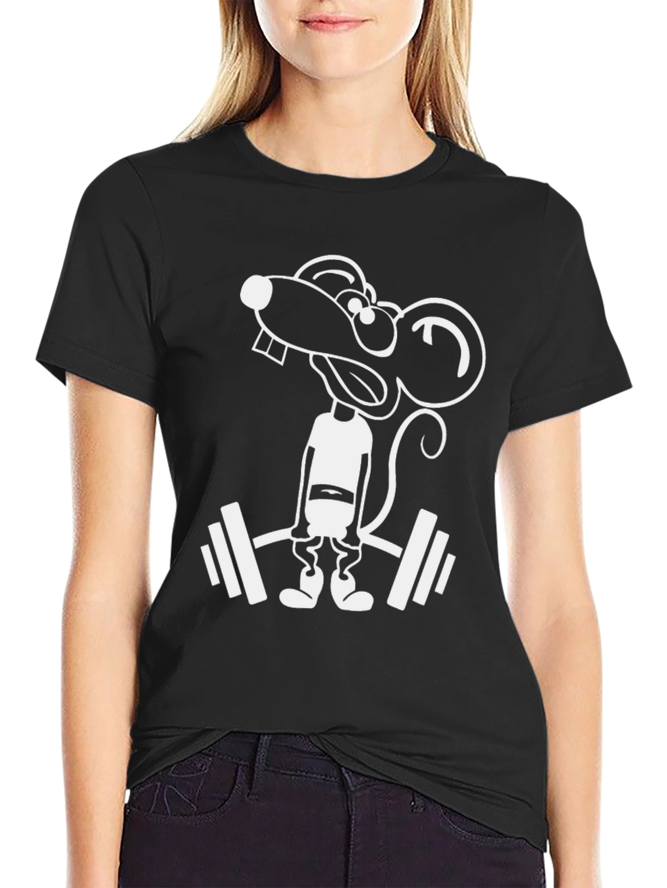 Funny Gym Rat Mouse T-Shirt - Black Cotton Tee