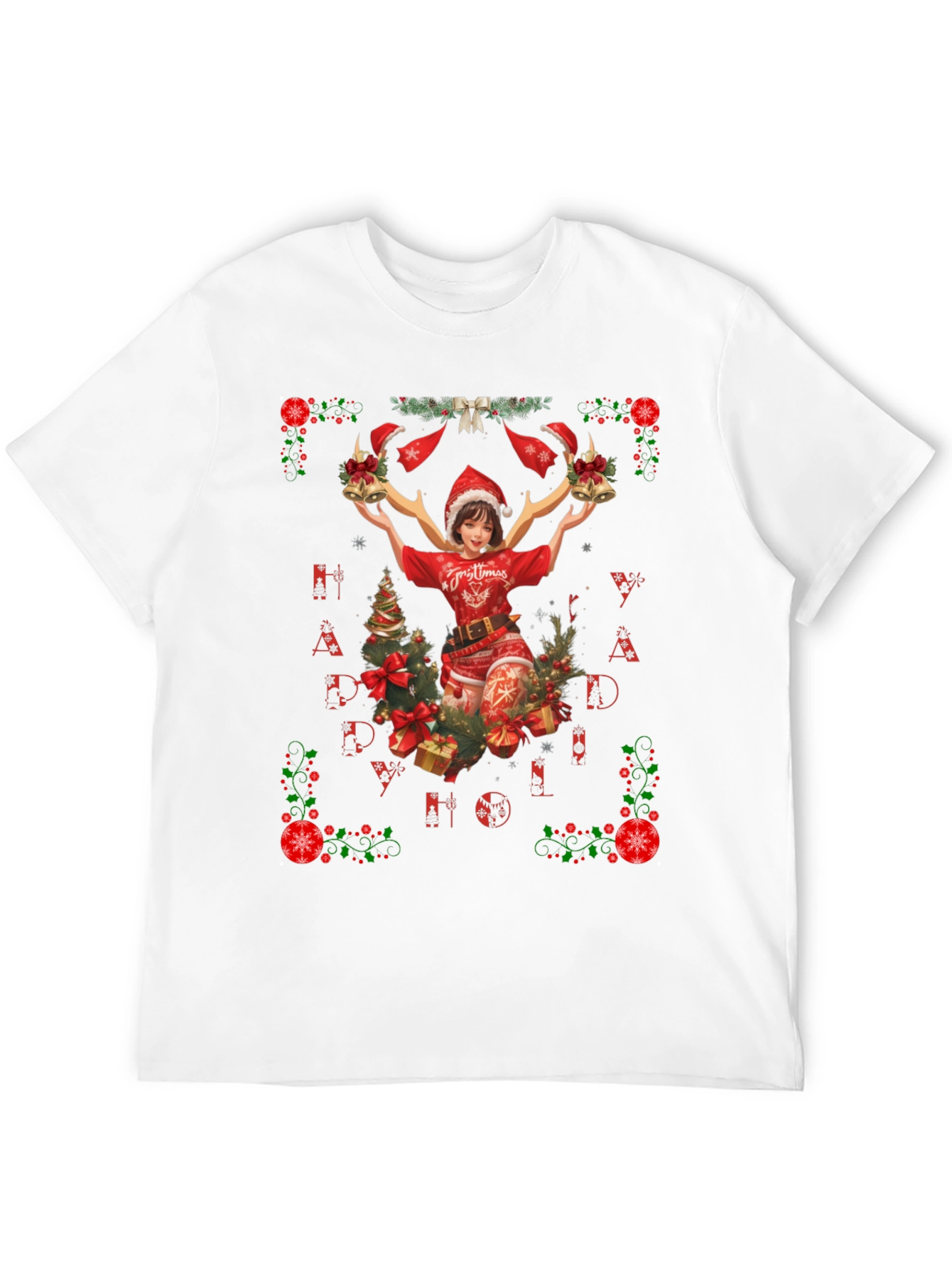 Festive Christmas Anime Girl Graphic Tee