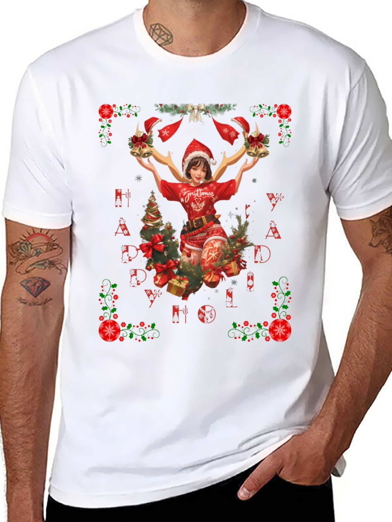 Festive Christmas Anime Girl Graphic Tee