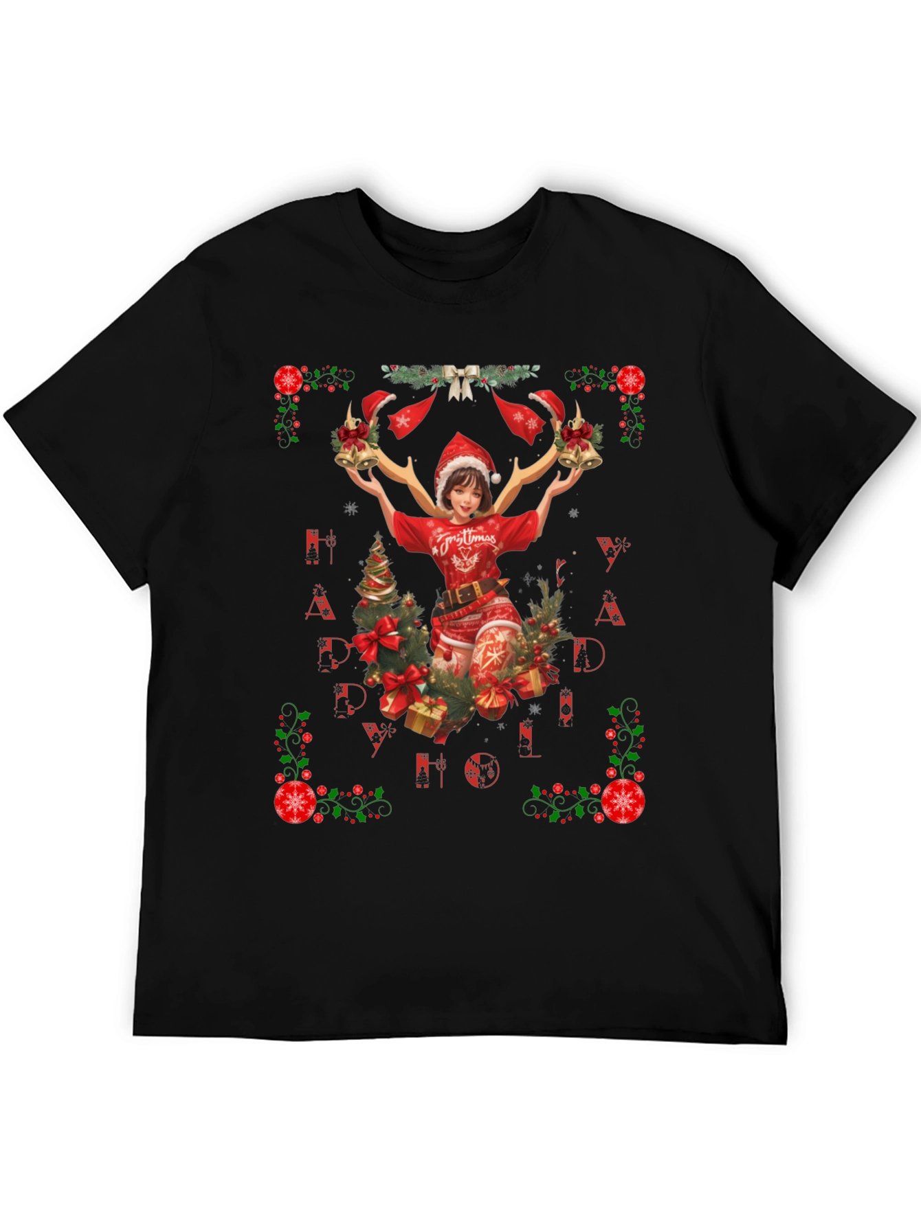 Festive Christmas Anime Girl Graphic Tee