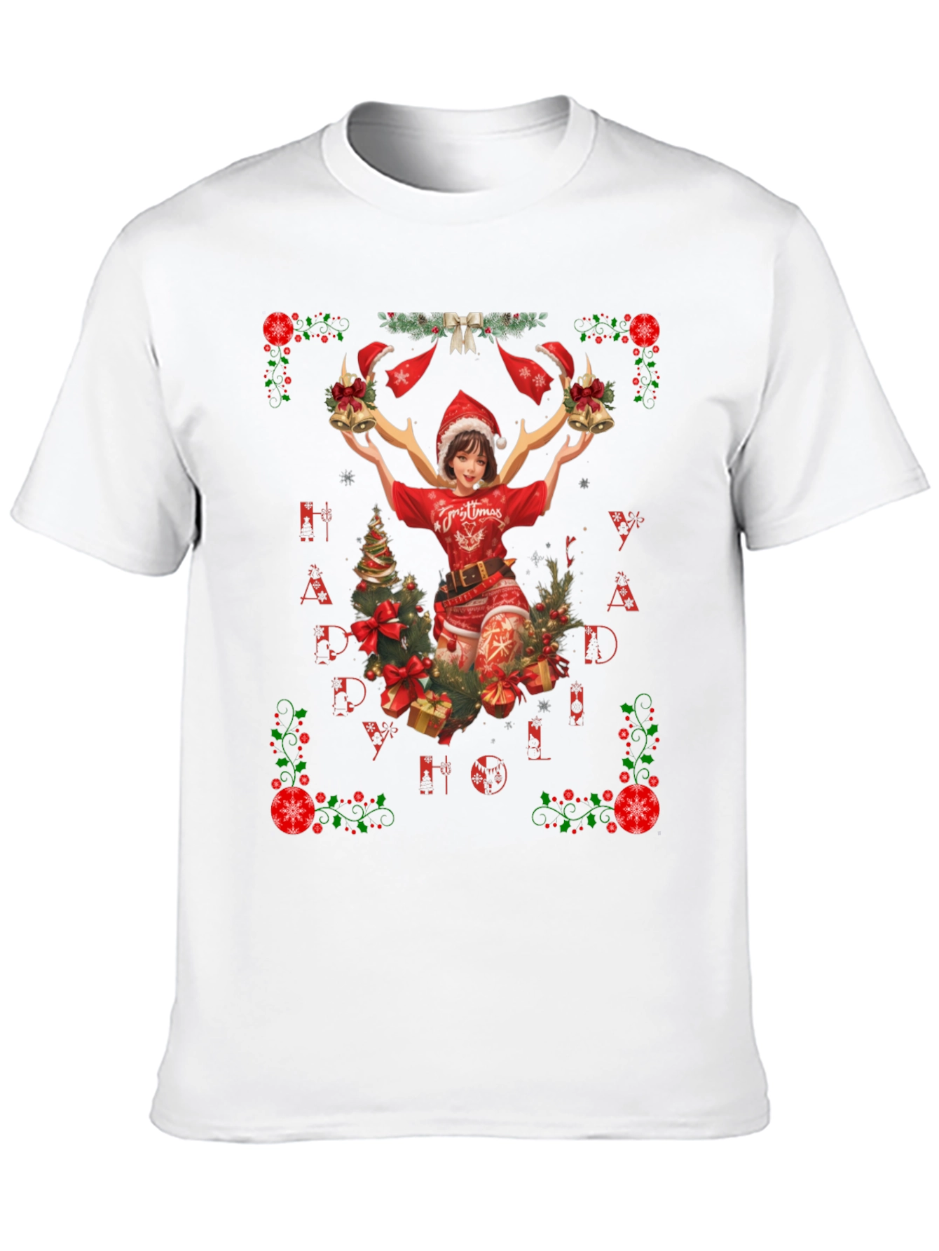 Festive Christmas Anime Girl Graphic Tee