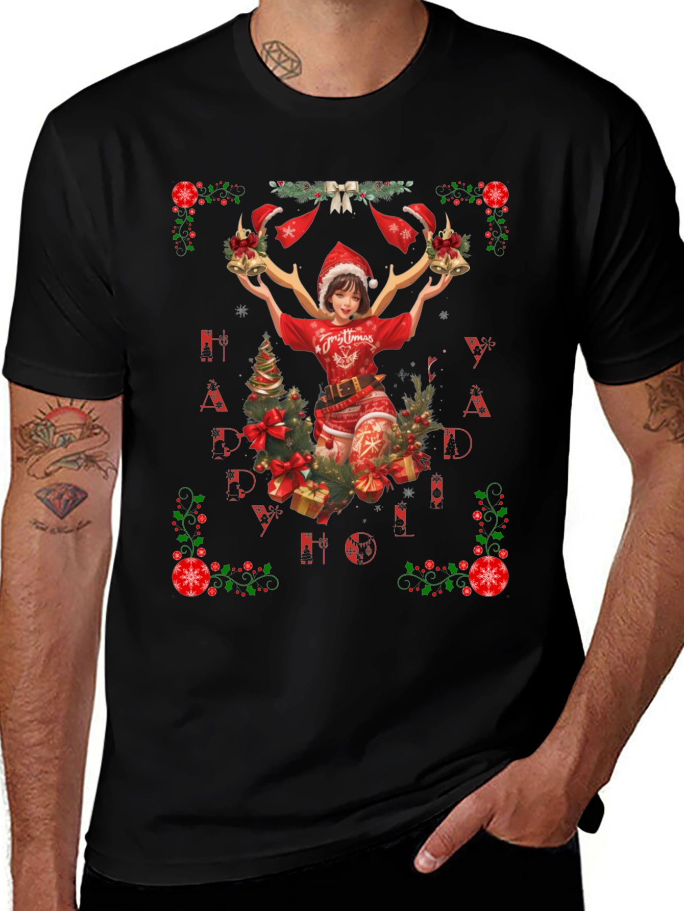 Festive Christmas Anime Girl Graphic Tee