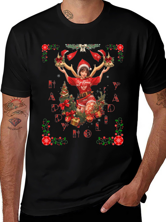 Festive Christmas Anime Girl Graphic Tee
