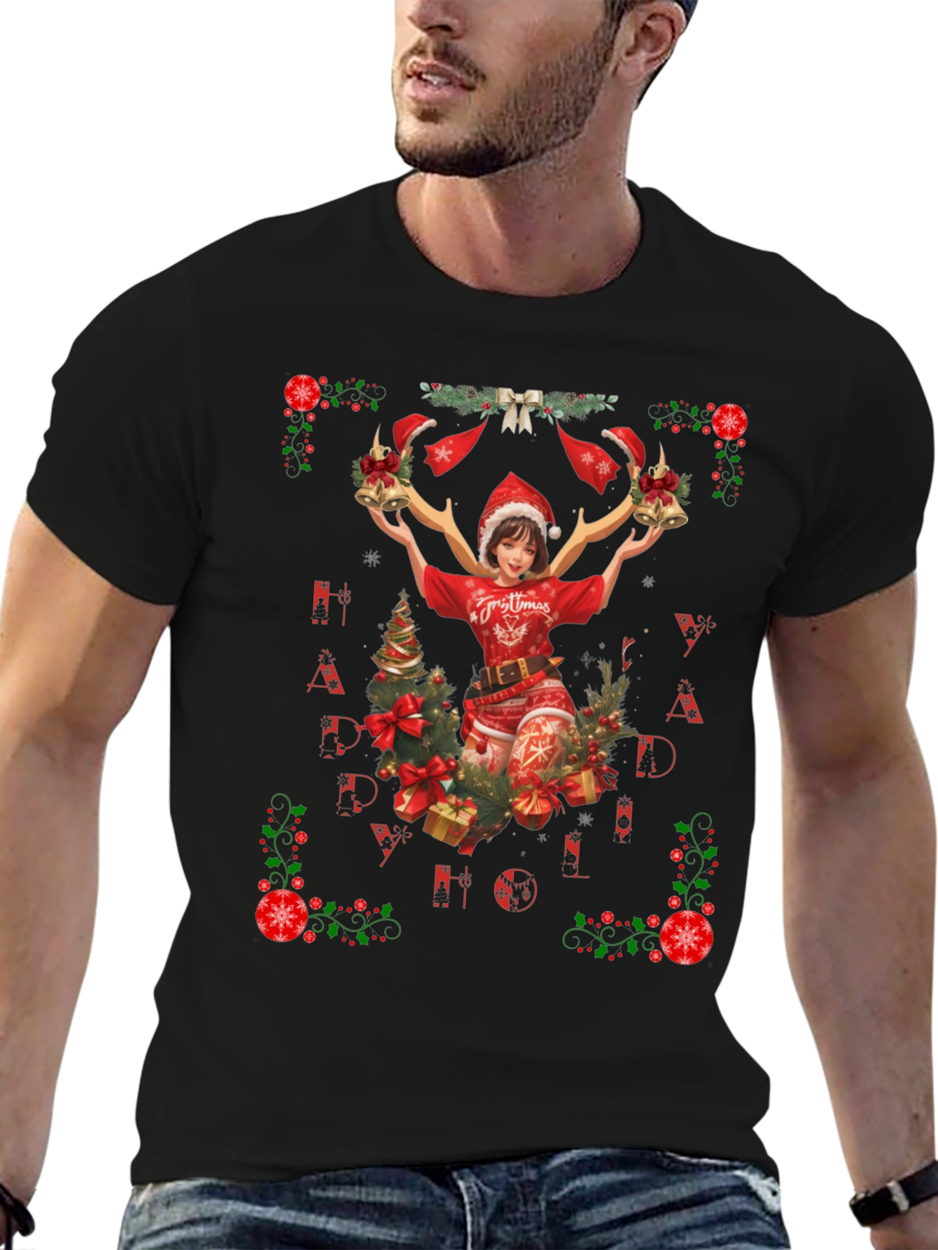 Festive Christmas Anime Girl Graphic Tee