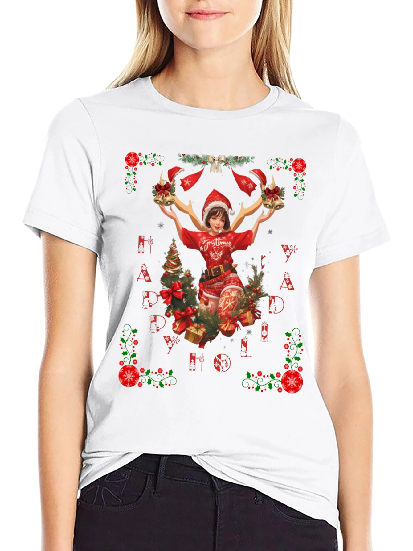 Festive Christmas Anime Girl Graphic Tee
