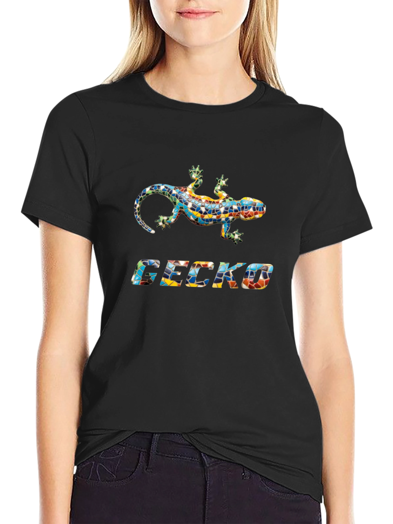 Gecko Mosaic Graphic Black T-Shirt