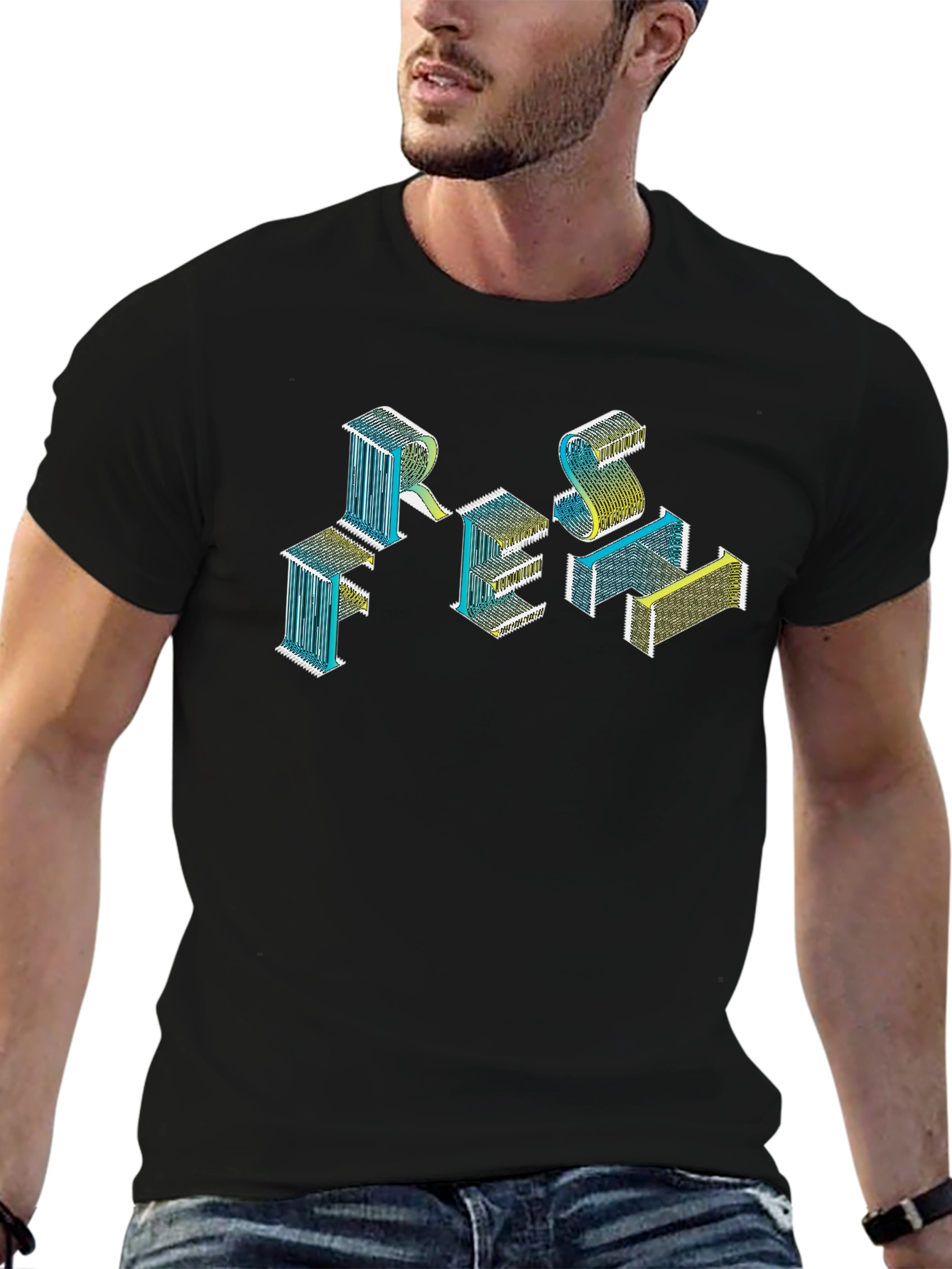 Abstract Isometric Graphic Tee - Black