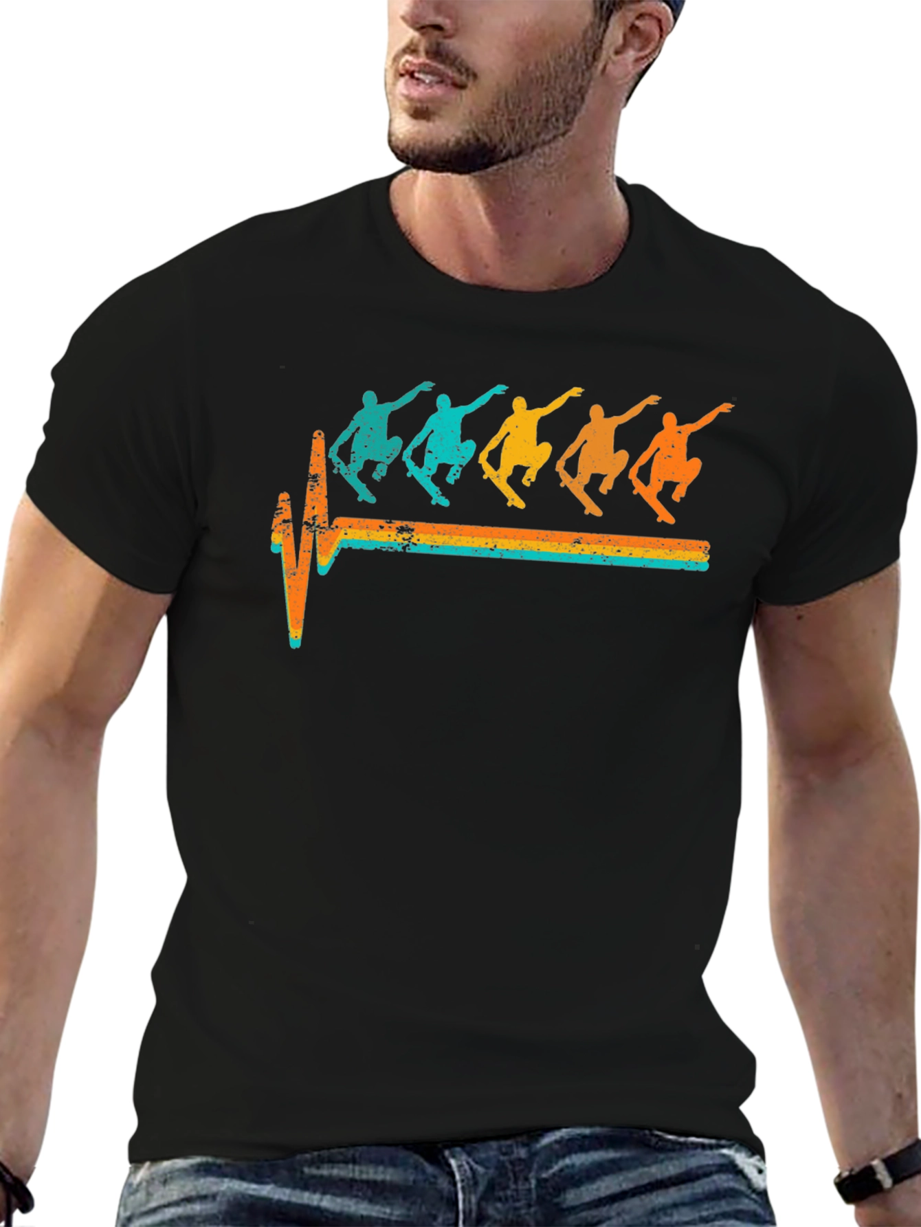 Skateboarding Heartbeat T-Shirt Retro Skater Tee