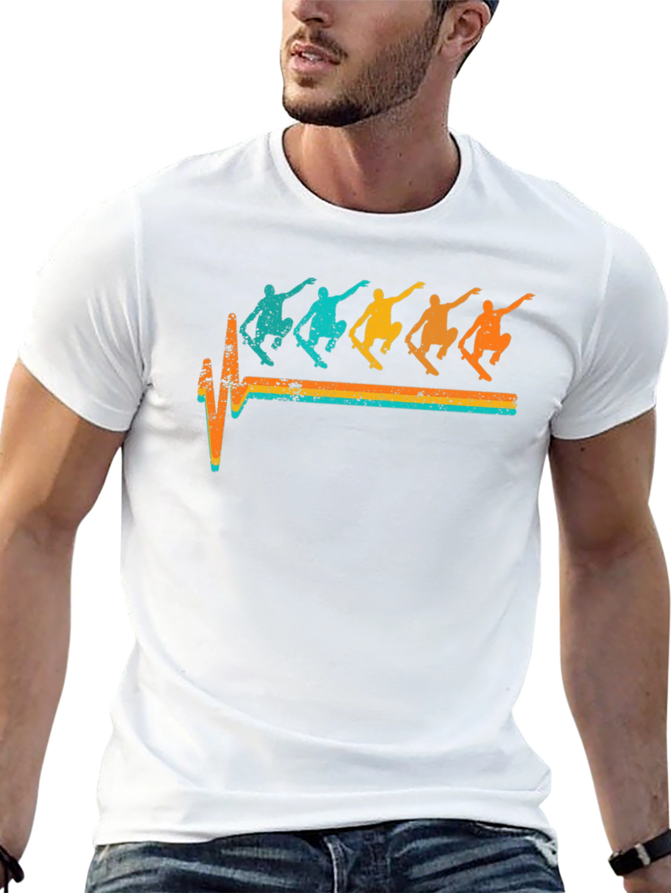 Skateboarding Heartbeat T-Shirt Retro Skater Tee