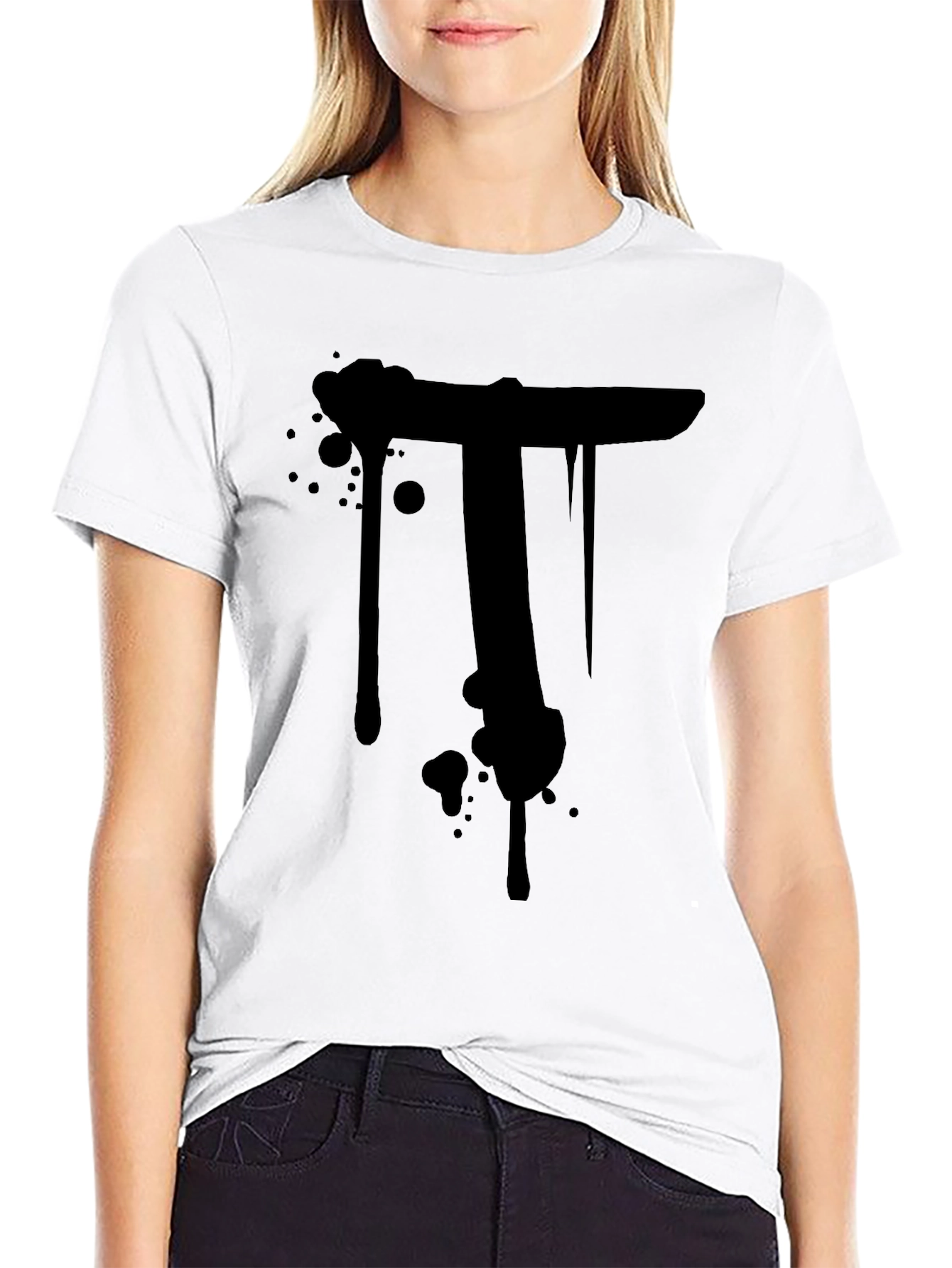 Mens Black T-Shirt with Dripping Letter T Design