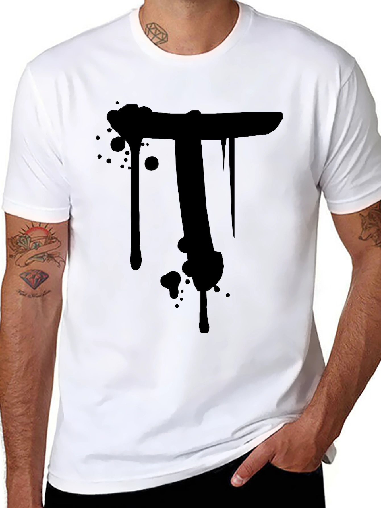 Mens Black T-Shirt with Dripping Letter T Design