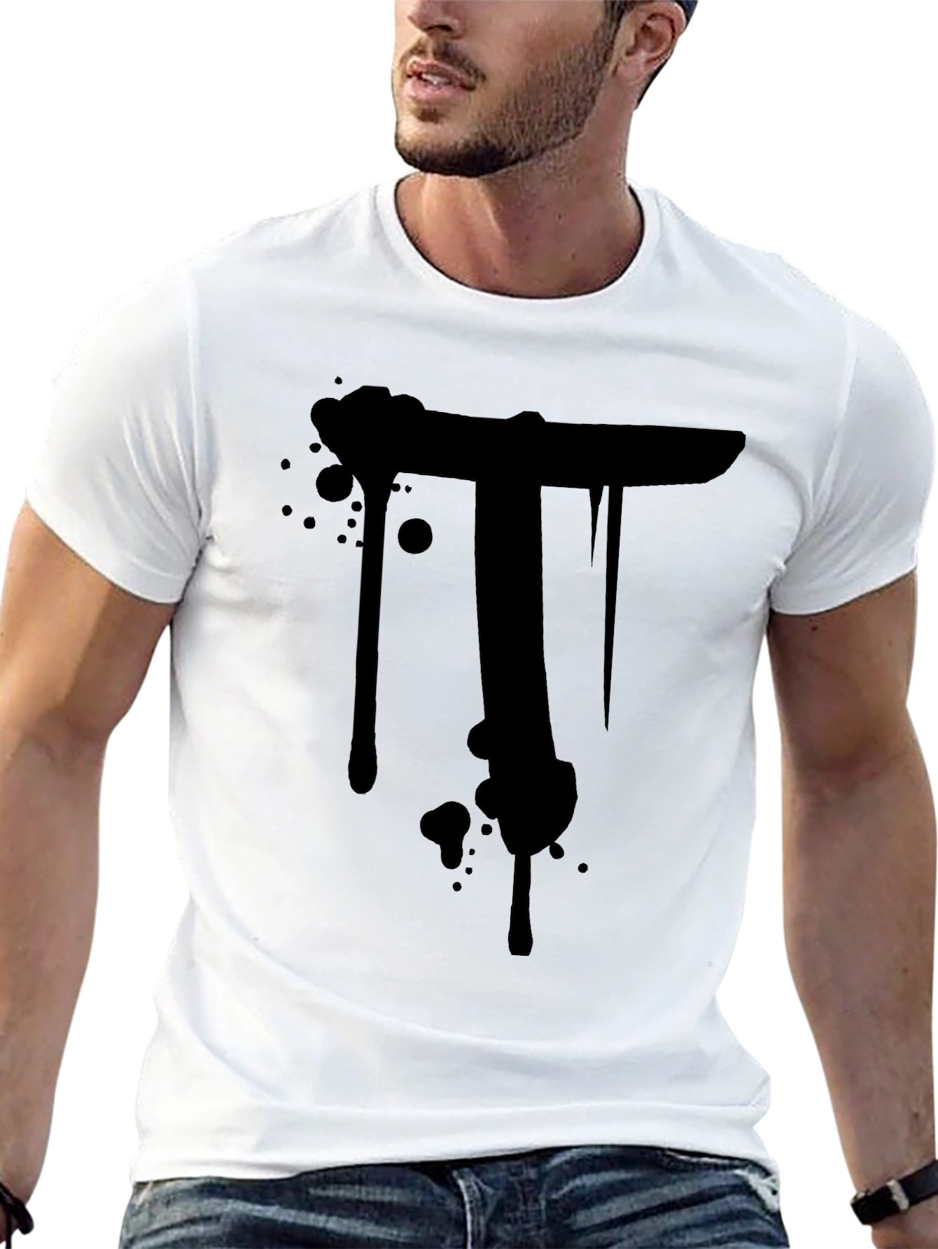 Mens Black T-Shirt with Dripping Letter T Design