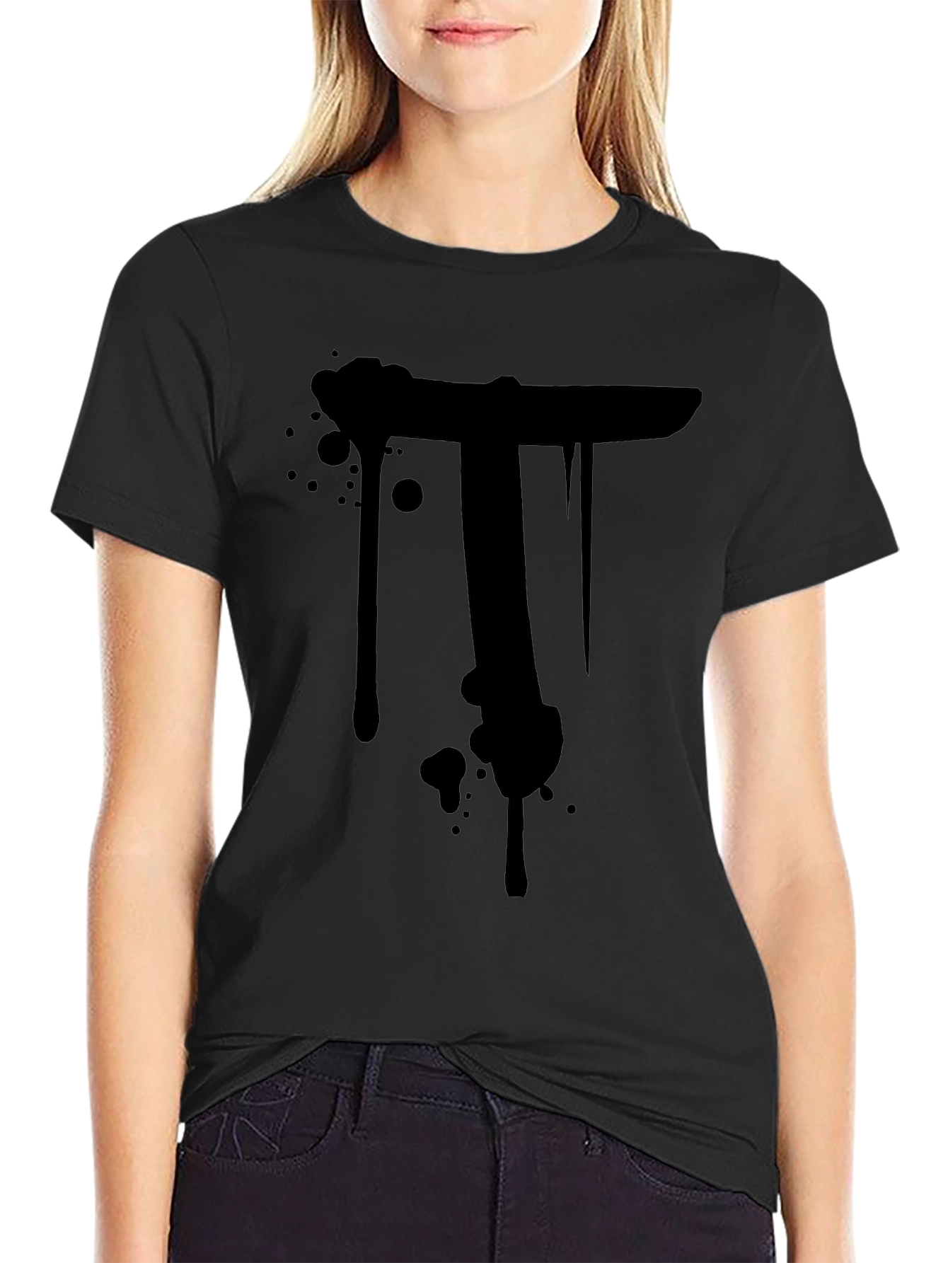 Mens Black T-Shirt with Dripping Letter T Design