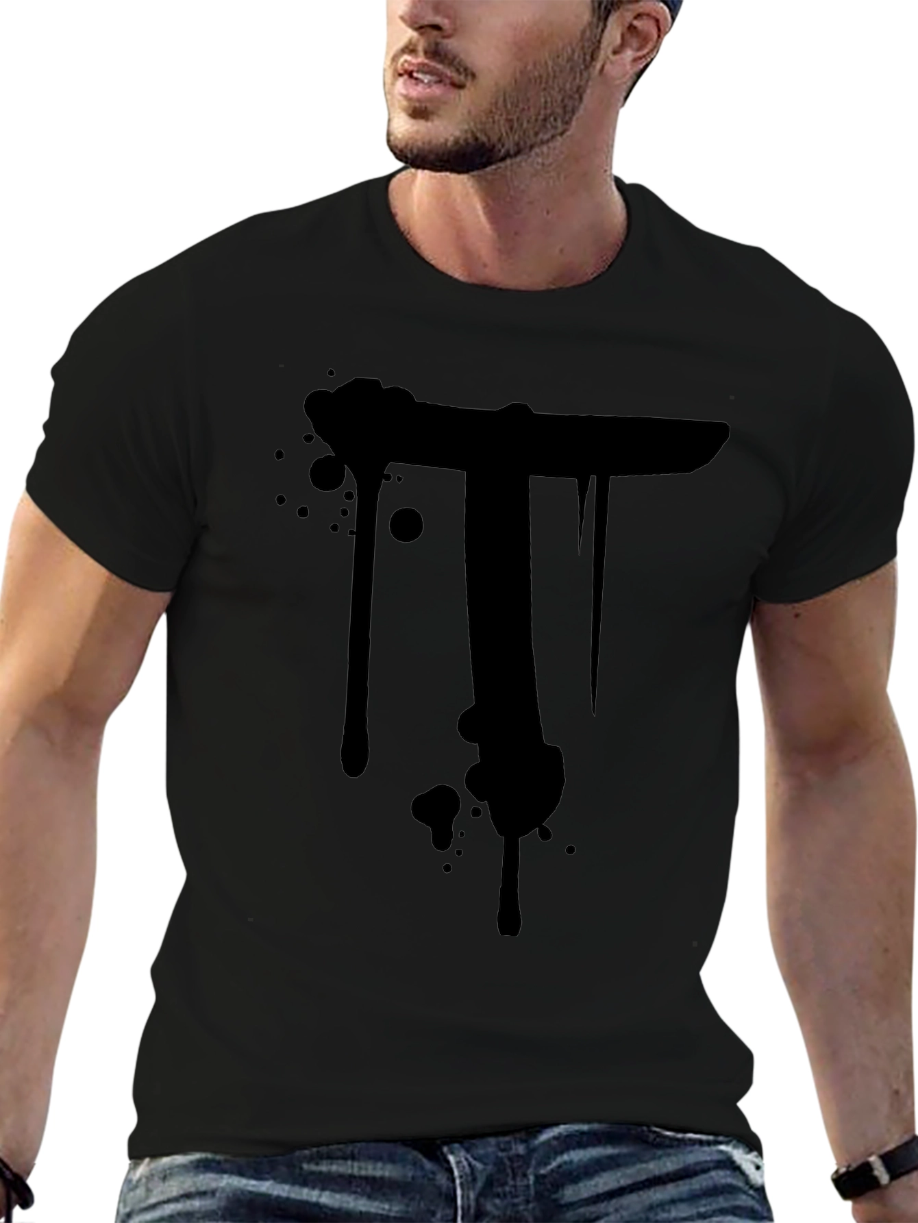 Mens Black T-Shirt with Dripping Letter T Design