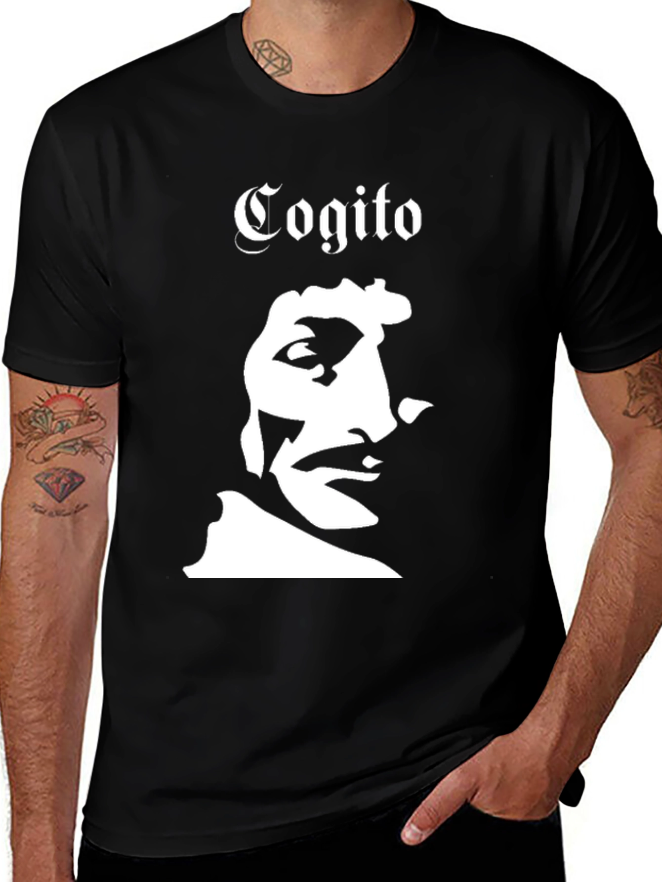 Cogito T-Shirt Black Graphic Tee Portrait Design