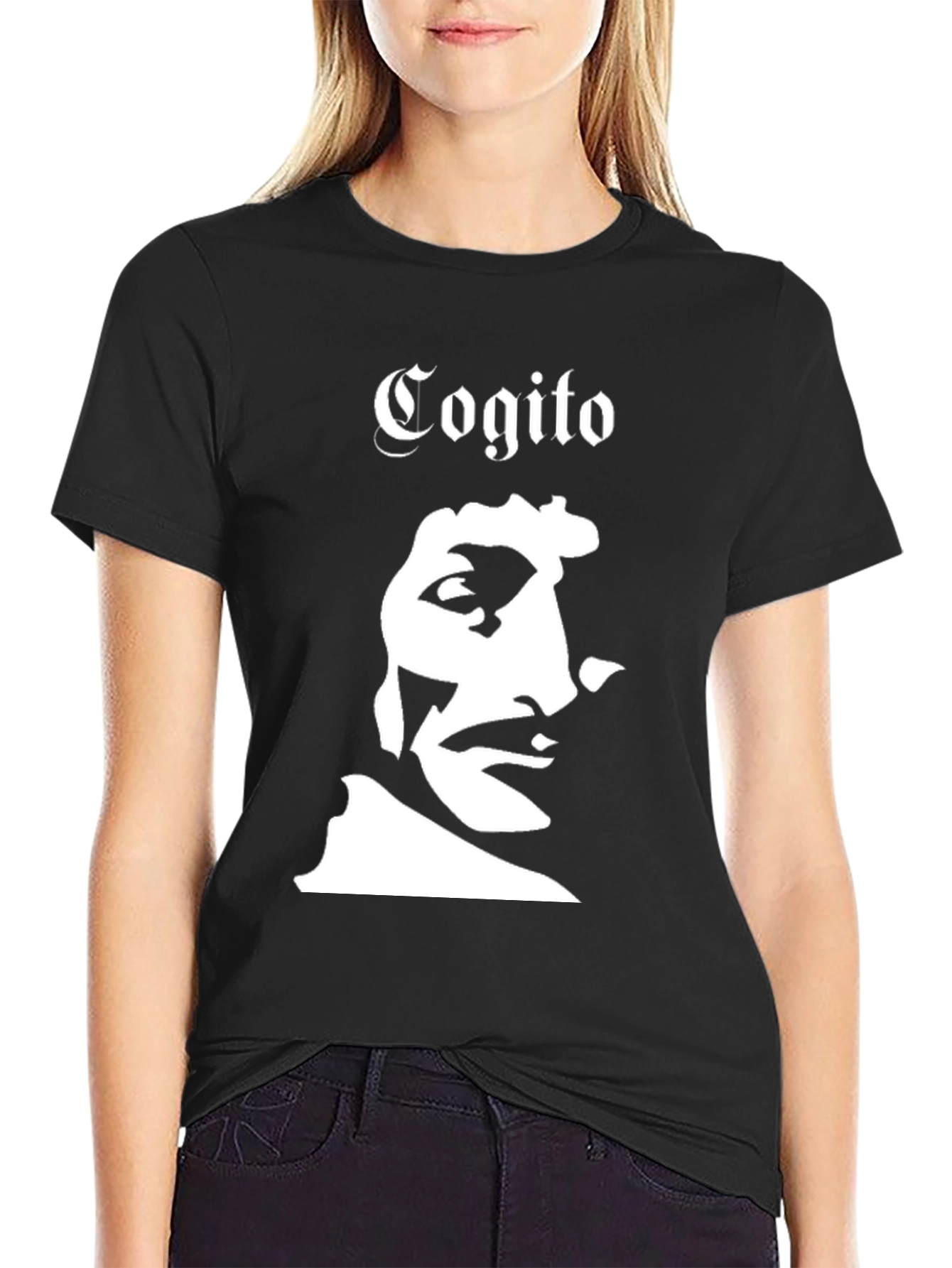 Cogito T-Shirt Black Graphic Tee Portrait Design