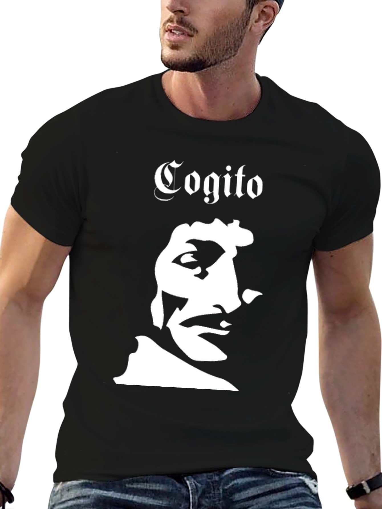 Cogito T-Shirt Black Graphic Tee Portrait Design