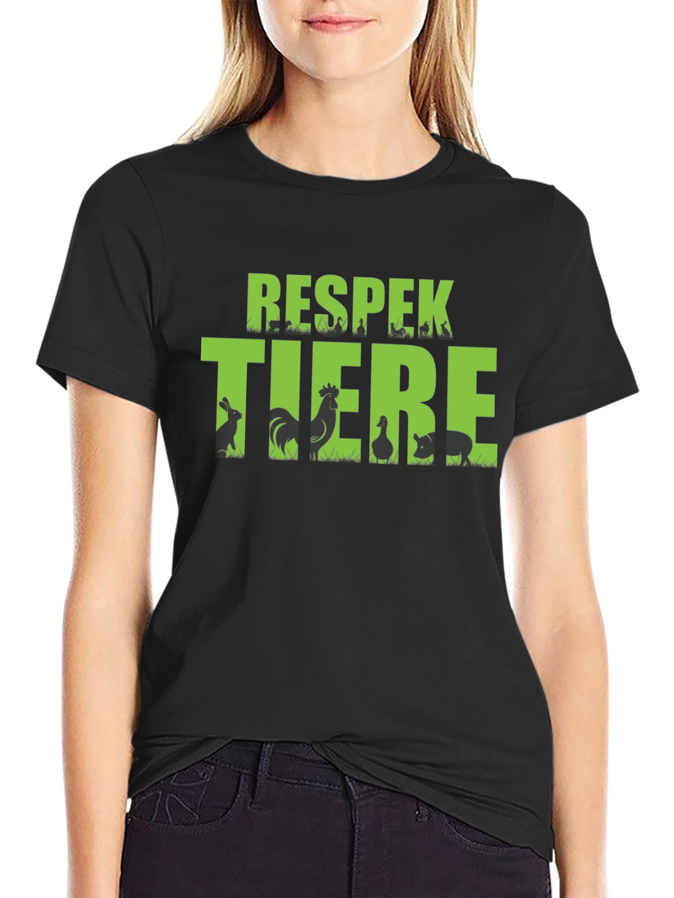 Respektiere Tiere T-Shirt Black Vegan Animal Rights