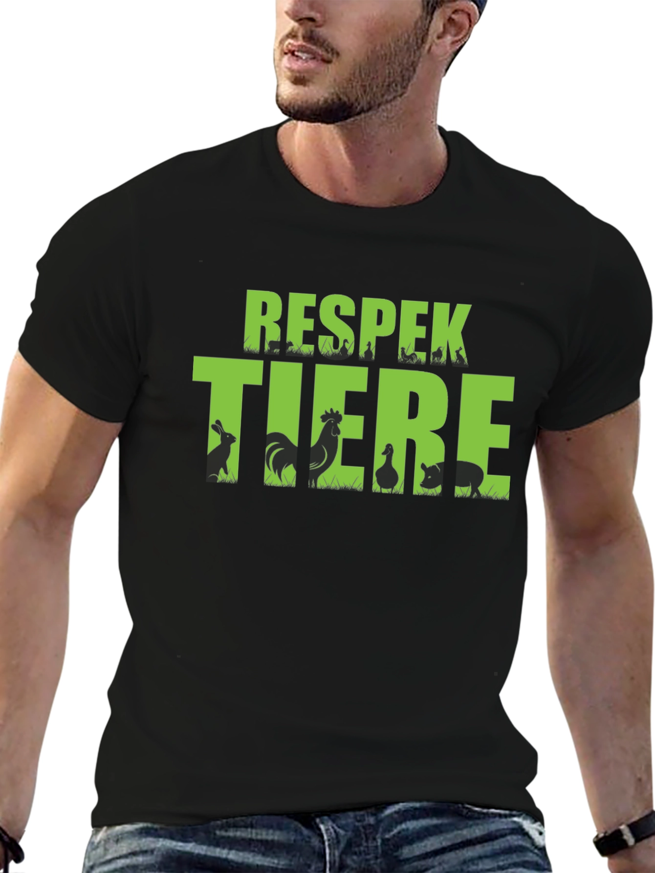 Respektiere Tiere T-Shirt Black Vegan Animal Rights