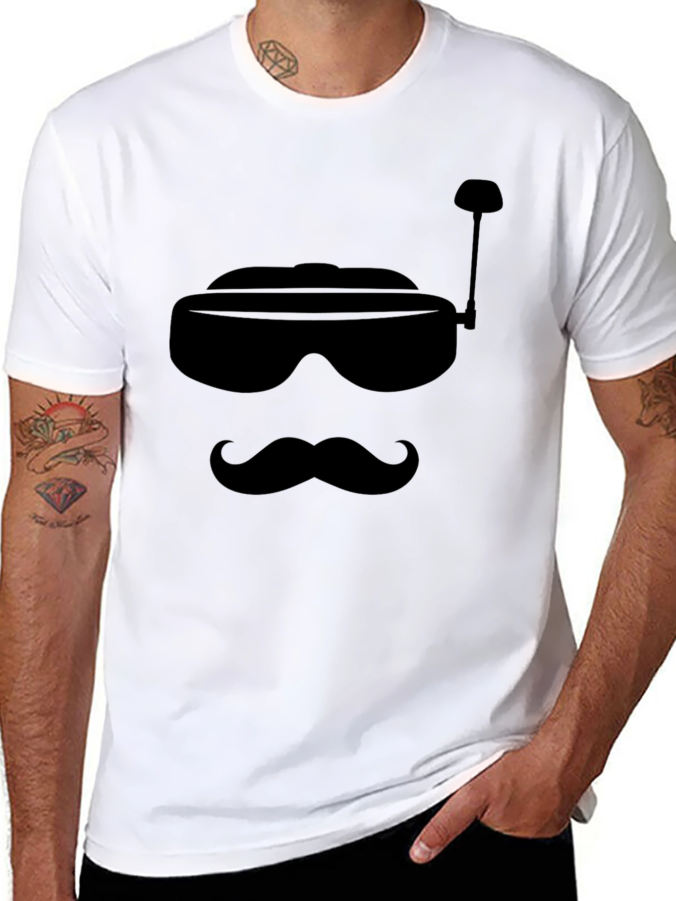 Retro FPV Goggles & Mustache Graphic Tee