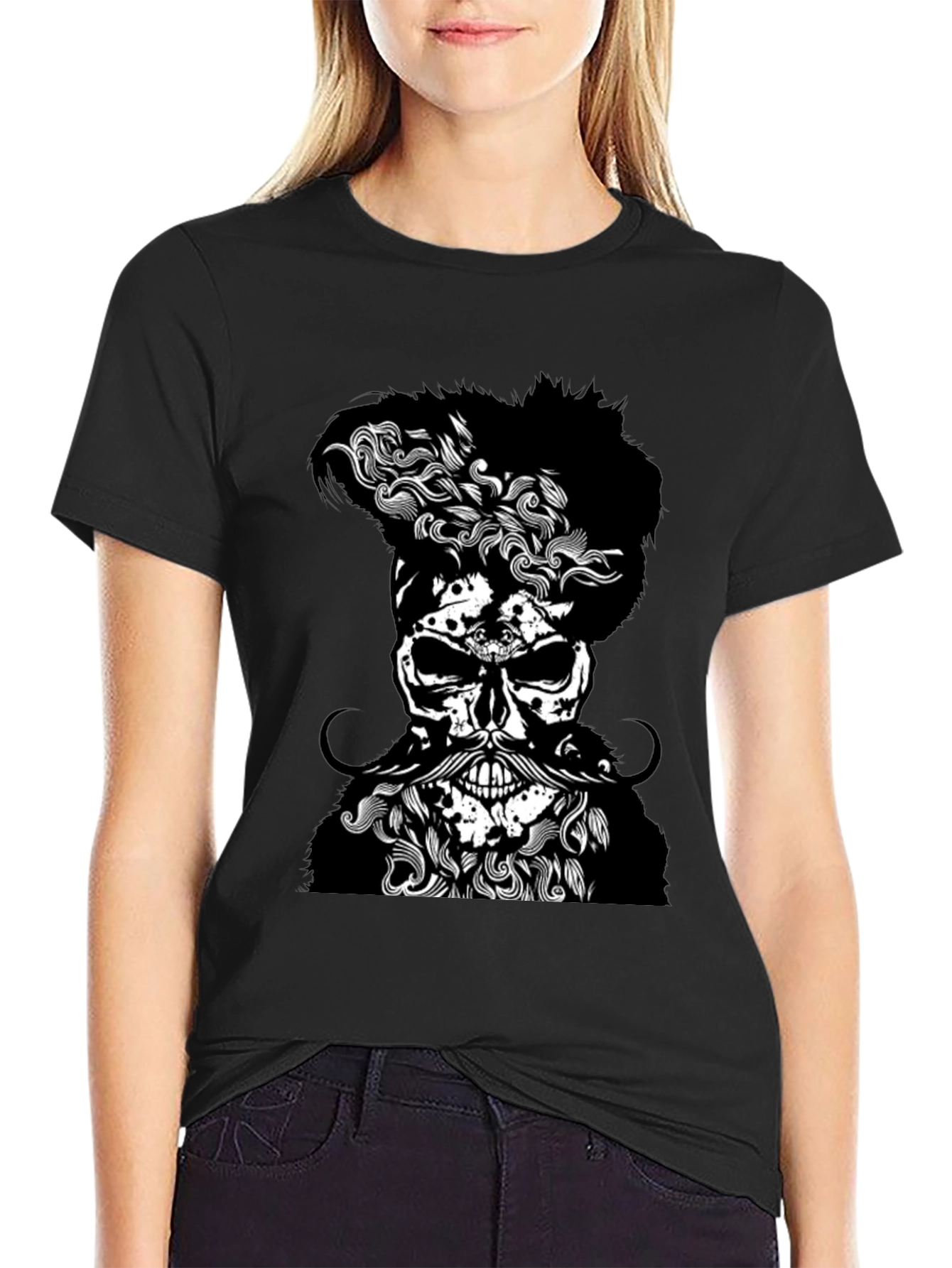 Skull with Beard Graphic T-Shirt - Mens Black Tee
