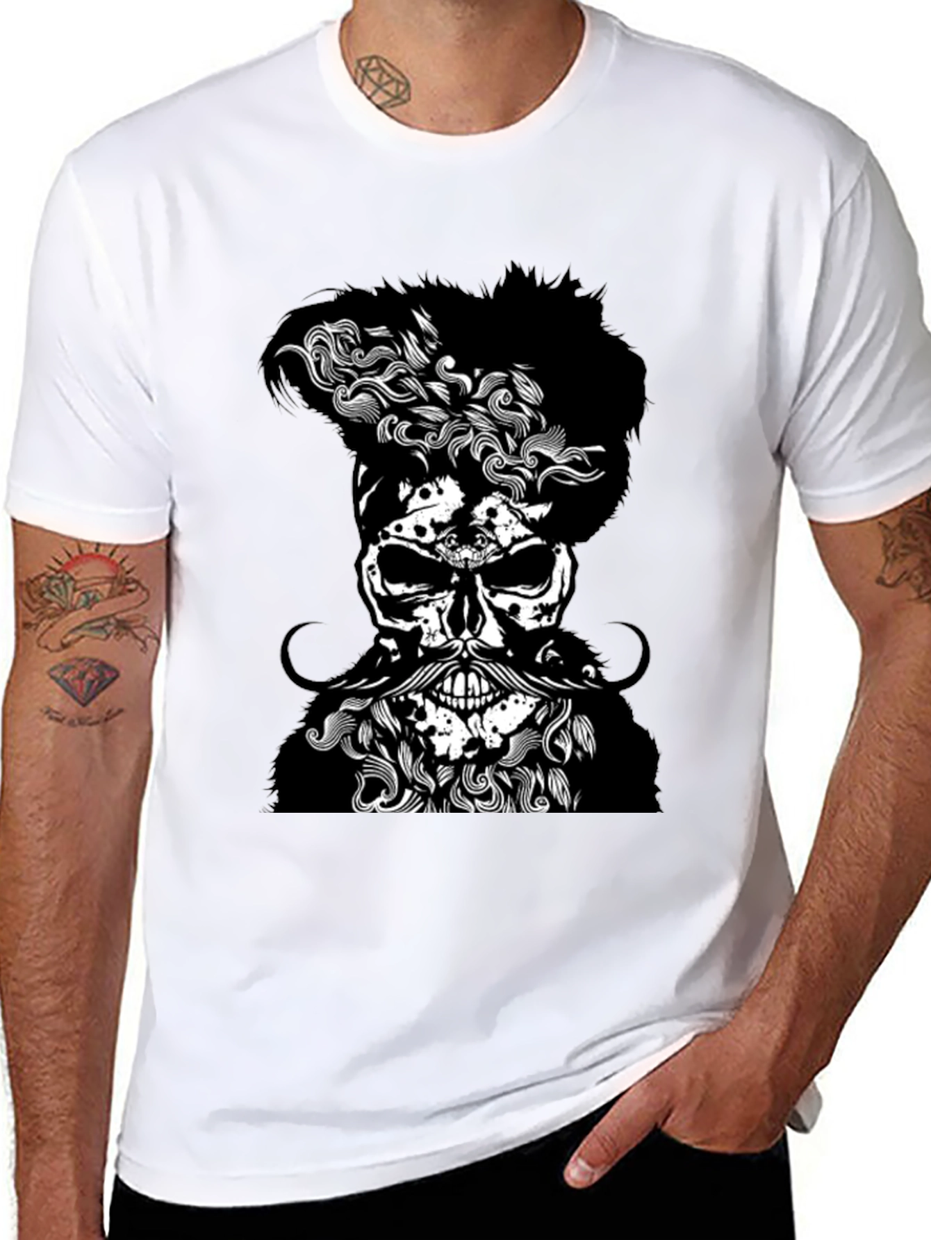 Skull with Beard Graphic T-Shirt - Mens Black Tee