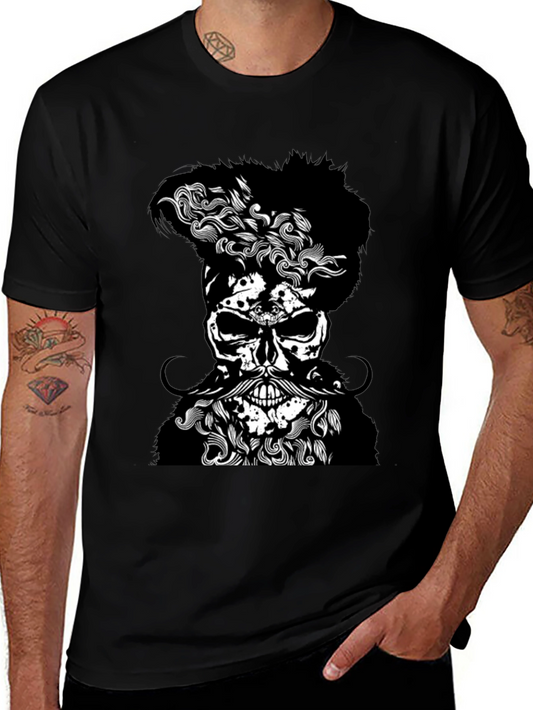 Skull with Beard Graphic T-Shirt - Mens Black Tee